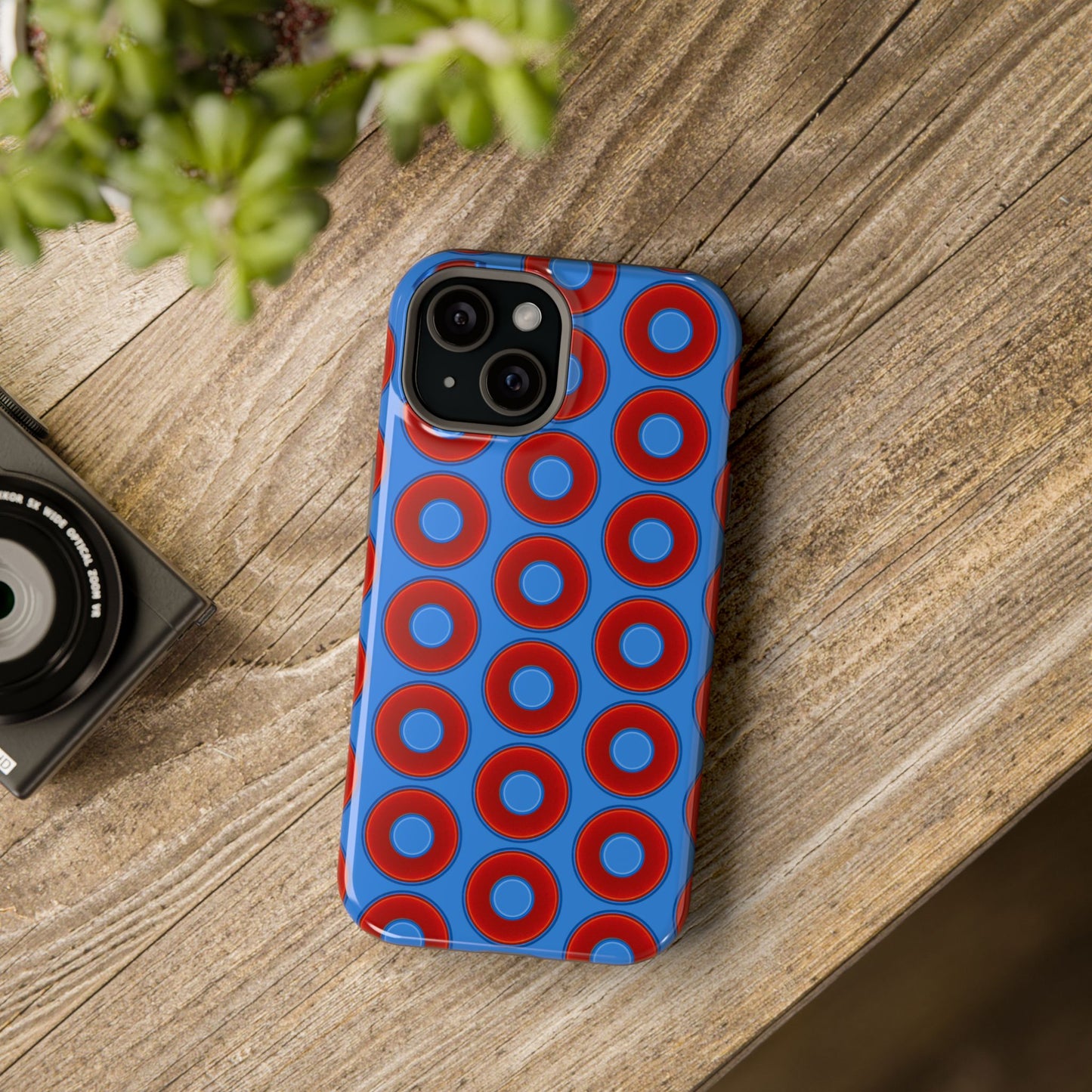 Magnetic Tough Donut Case - red vivid donut print w/light royal blue background