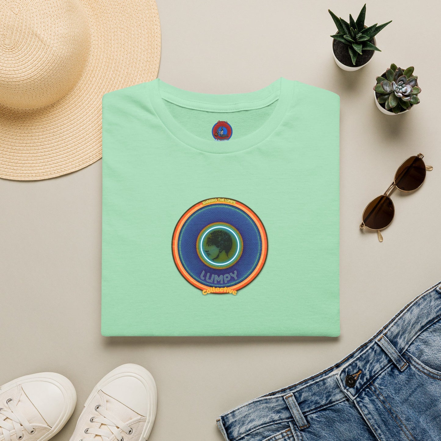 Classic Donut Tee - Unisex Soft-Style - "Lumpy Collective Donut" - blue/orange lumpy donut - variant 4