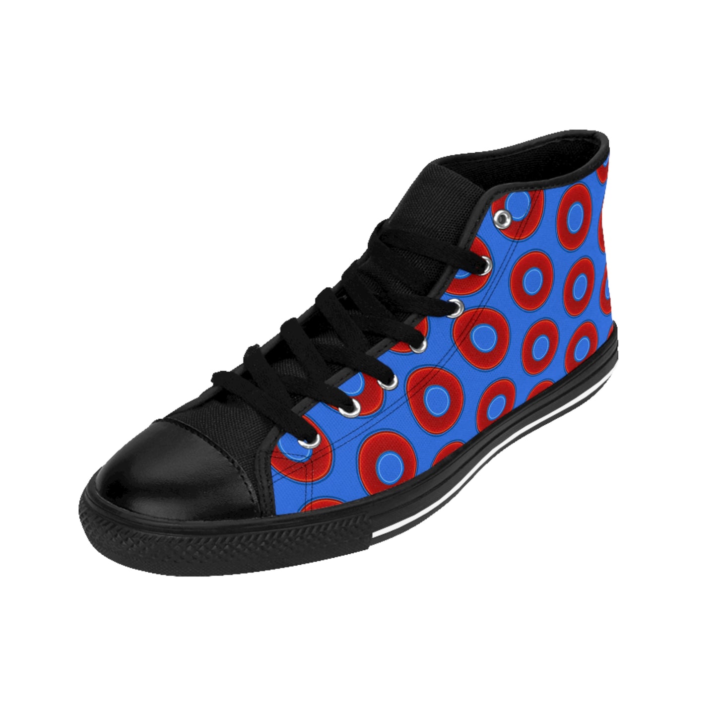 Cushiony Convectors - High Tops - red vivid donuts w/medium royal blue background