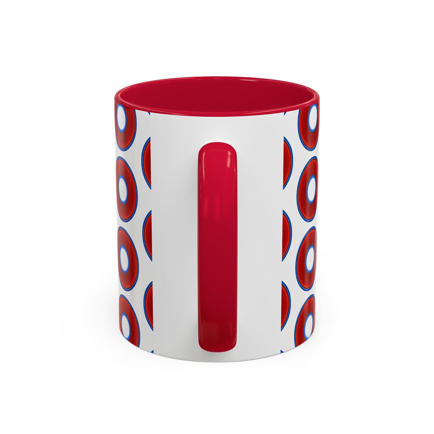 Lump's Grumpy Coffee Mug - vivid red donuts w/white background
