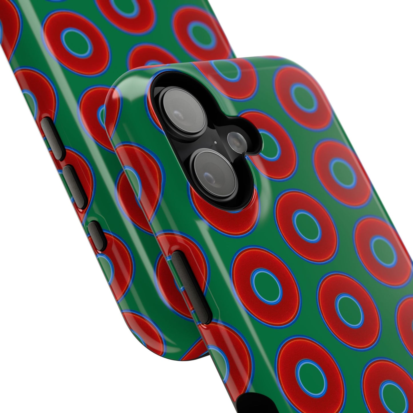 Impact-Resistant Lumpy Donut Case - red vivid donut print w/green background