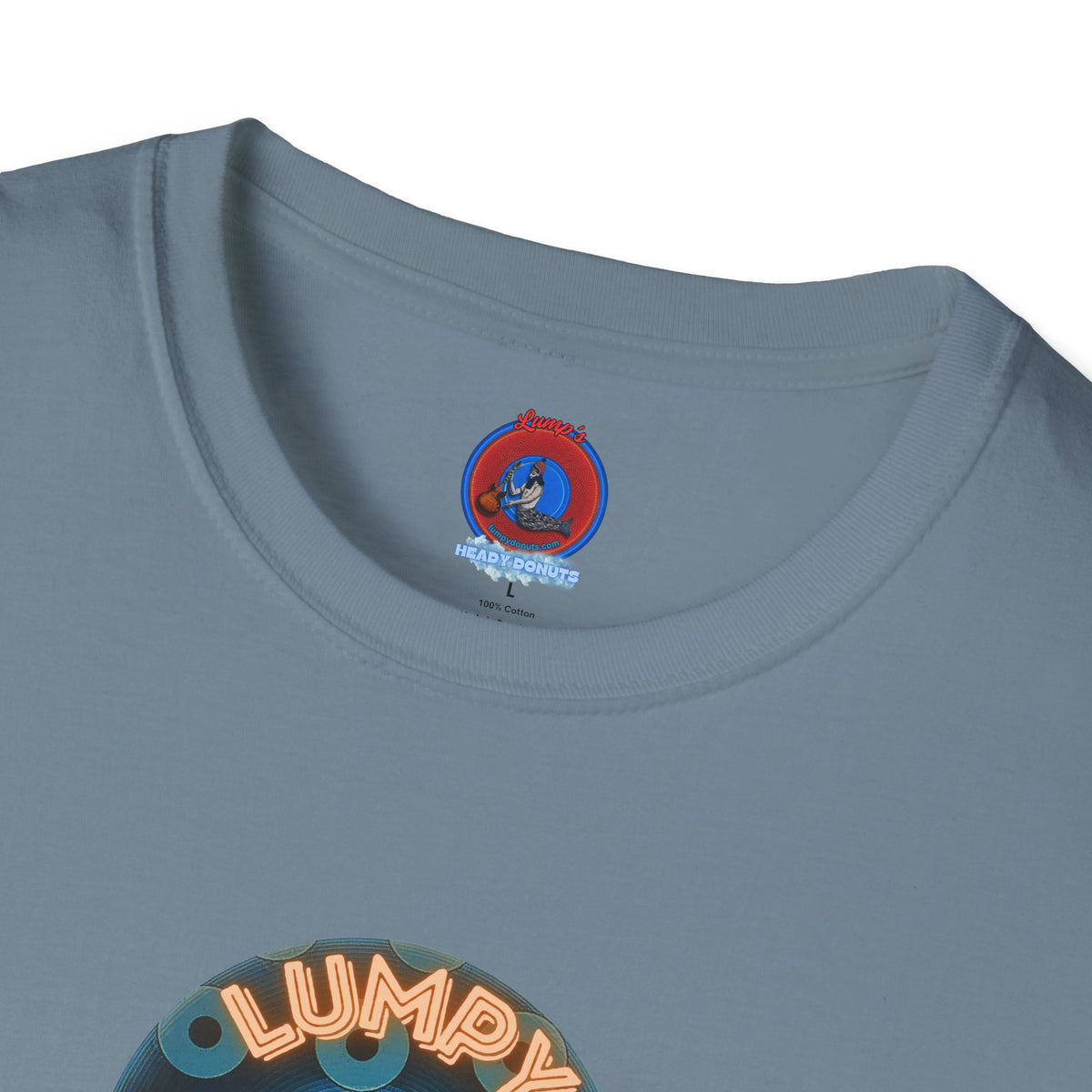 Coffee Traders Tee - Unisex Soft-Style - "Tasty Coffee" - paradoxical donut/cubed blue donut - variant 2 - logo front/It's Ice Cube's back