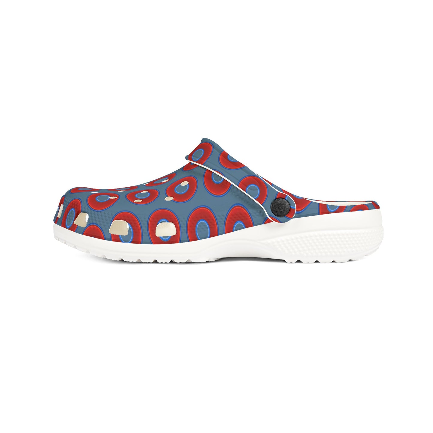 Spatchcocks - donut slip-on shoes - vivid red donuts w/steel blue background [unisex]