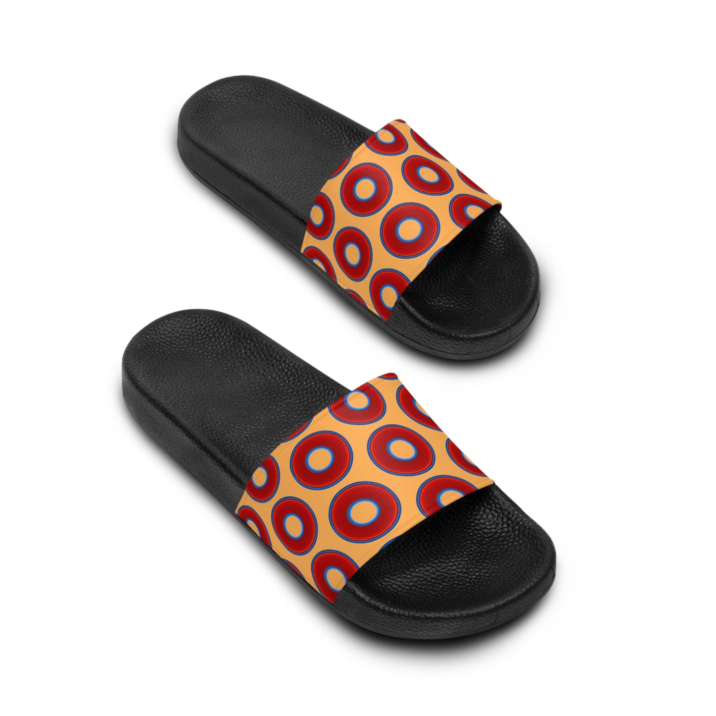 Men's Lumpy Sandals - slip-ons - red vivid donuts w/creamsicle orange background