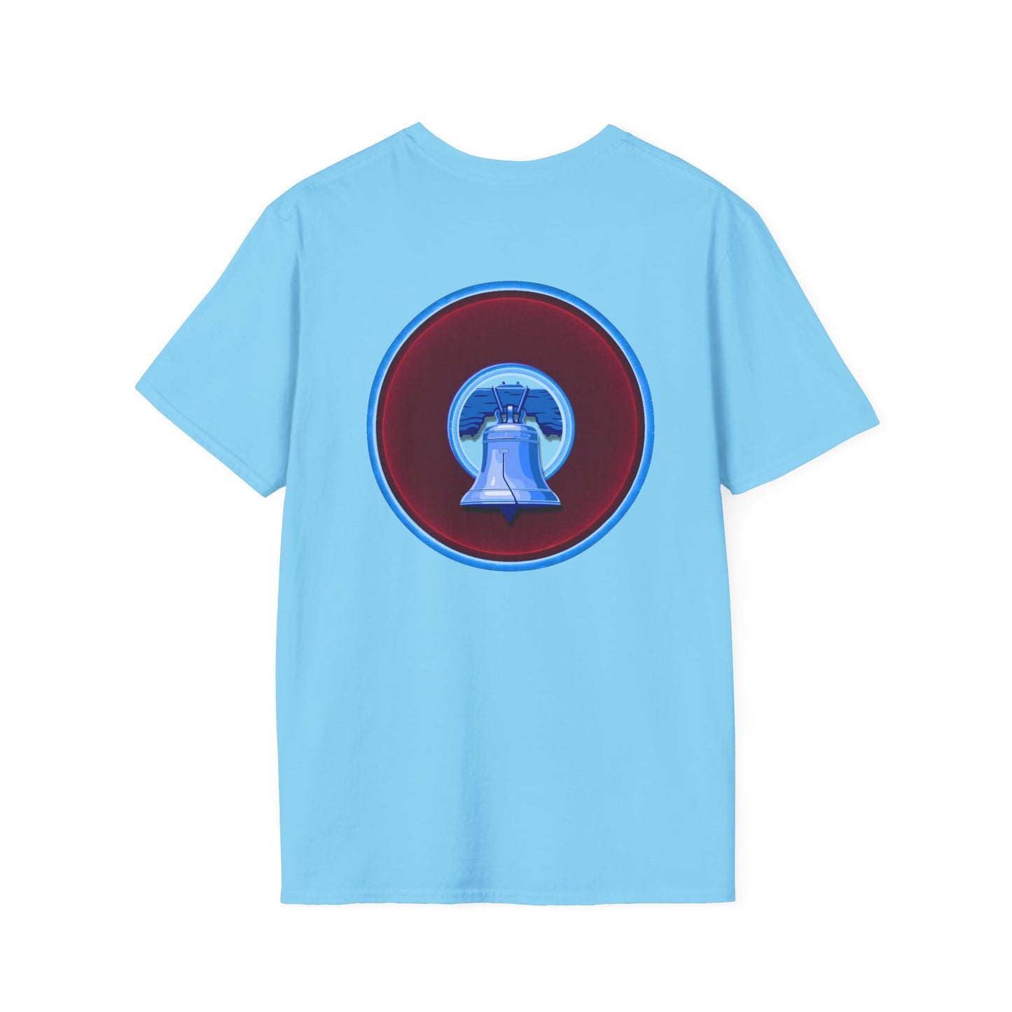 Classic Donut Tee - Unisex Soft-Style - "Brotherly Donuts Jawn" - vivid dark purple-red/light blue donut