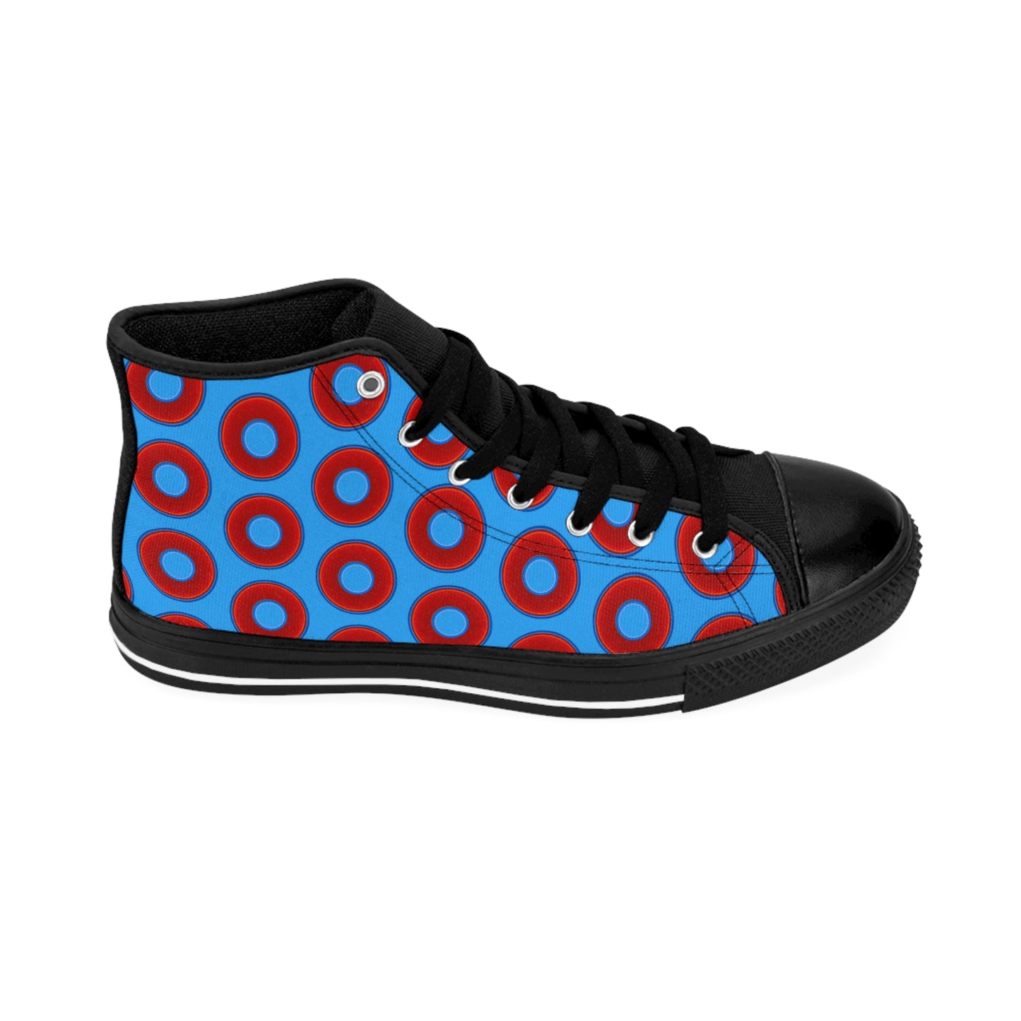 Men's Cushiony Convectors - High Tops - red vivid donuts w/sky royal blue background