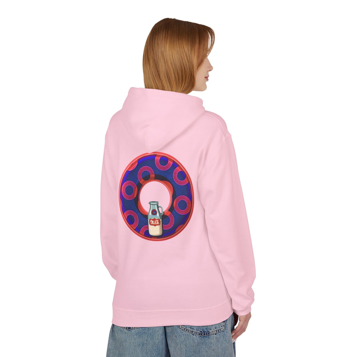 Fleece Harry Hoodies [Midweight Soft-style] - "Wooked Cream Dairy - YEMSG Donut" - electric blue/red rustic paradox donut - variant 2