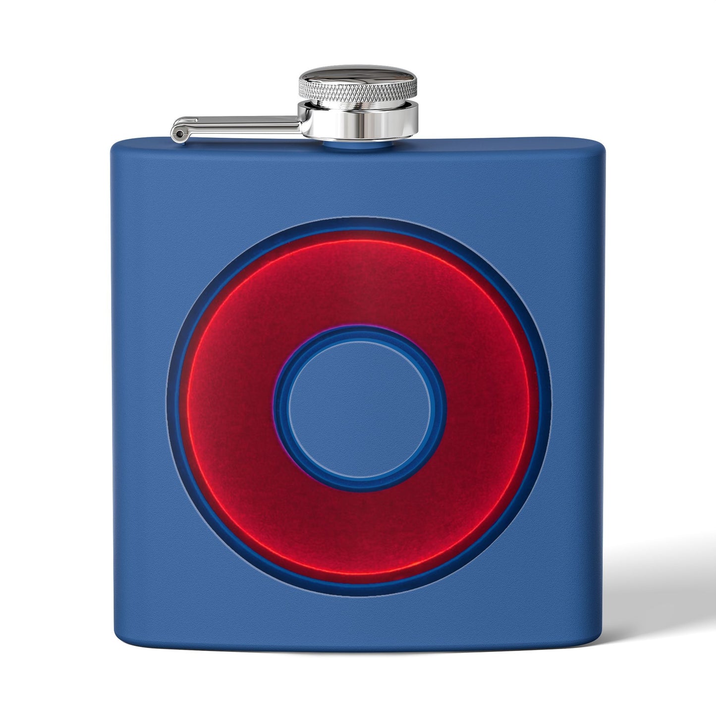 Lump's Donut Flask 6 oz - Vivid red/dark blue donut - [*w/your choice of 8 backgrounds]