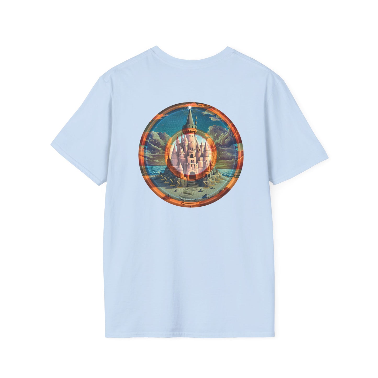 Classic Donut Tee - Unisex Soft-Style - "The Donut that Tides Never Reached" - series 1.0  - variant 1 - plain - blue/orange donut