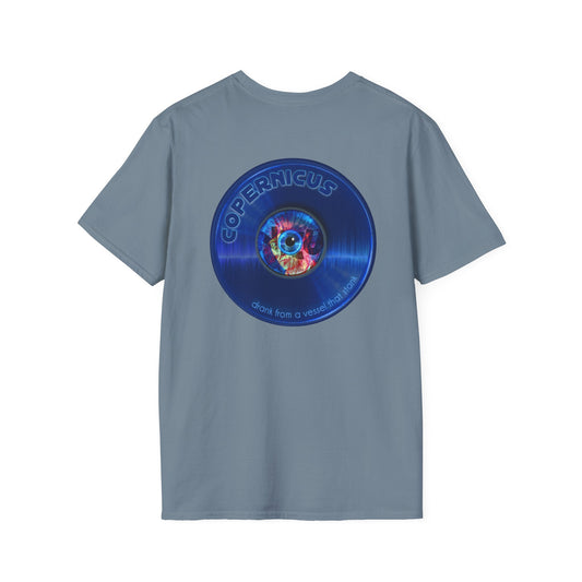 Classic Donut Tee - Unisex Soft-Style - "Drunken Copernicus" - series 1.0 - variant 1 - blue donut