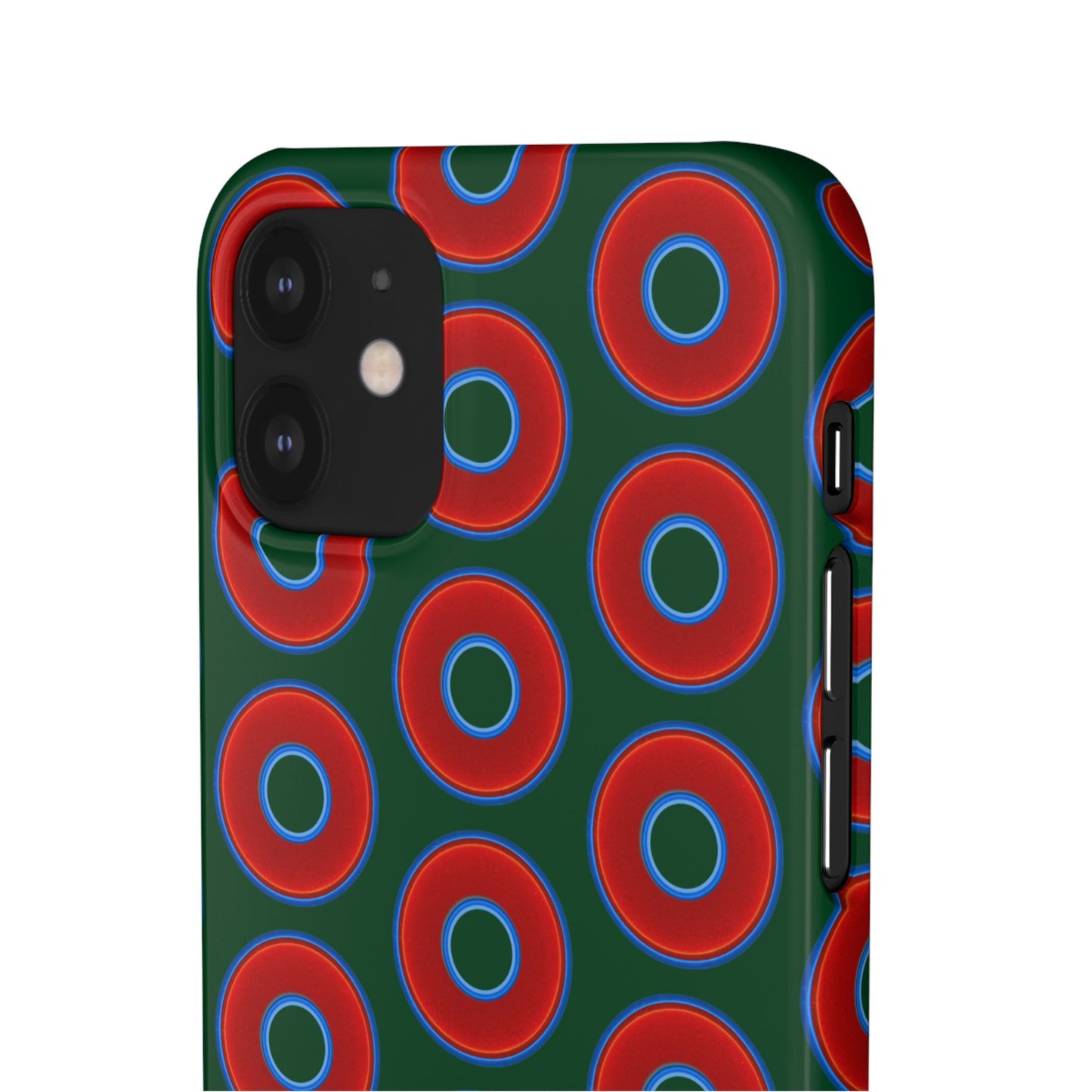 Lumpy Donut Snap Case - red vivid donut print w/deep pond green background