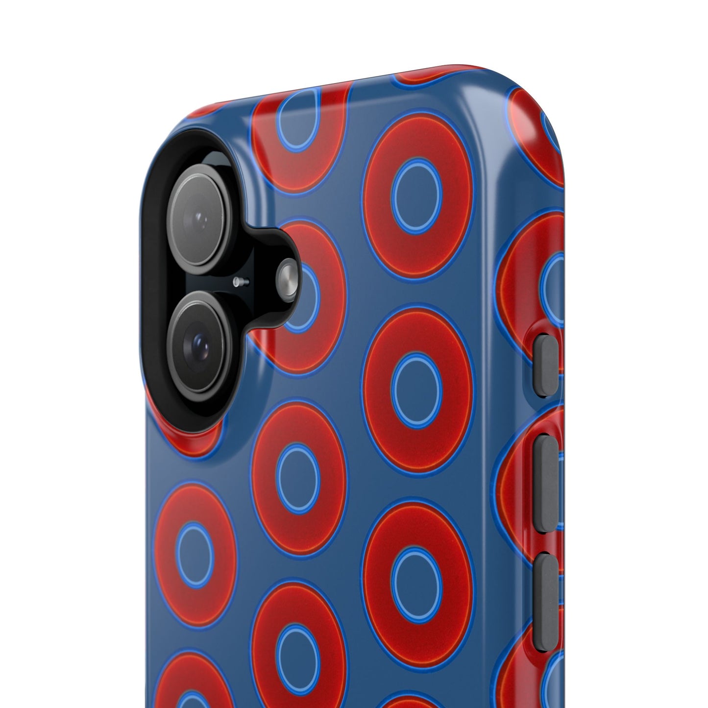 Impact-Resistant Lumpy Donut Case - red vivid donut print w/light navy blue background