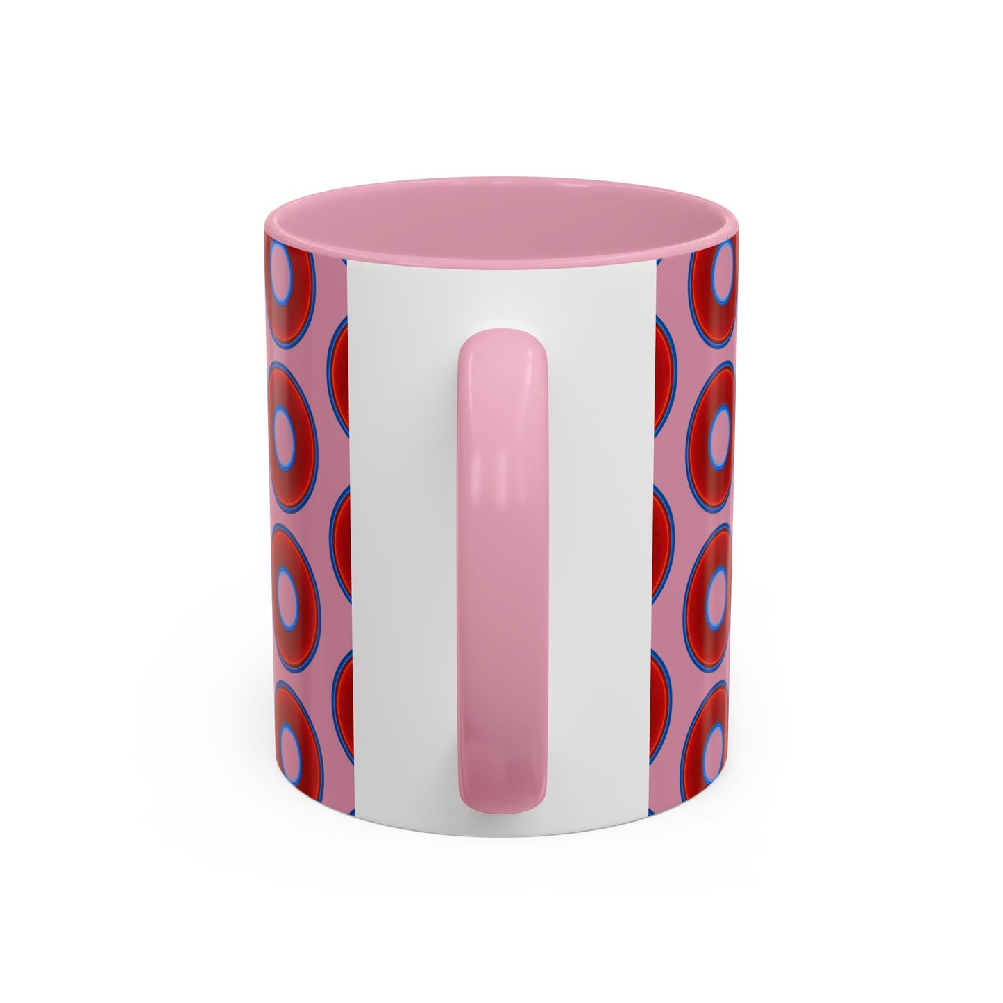 Lump's Grumpy Coffee Mug - vivid red donuts w/pink background