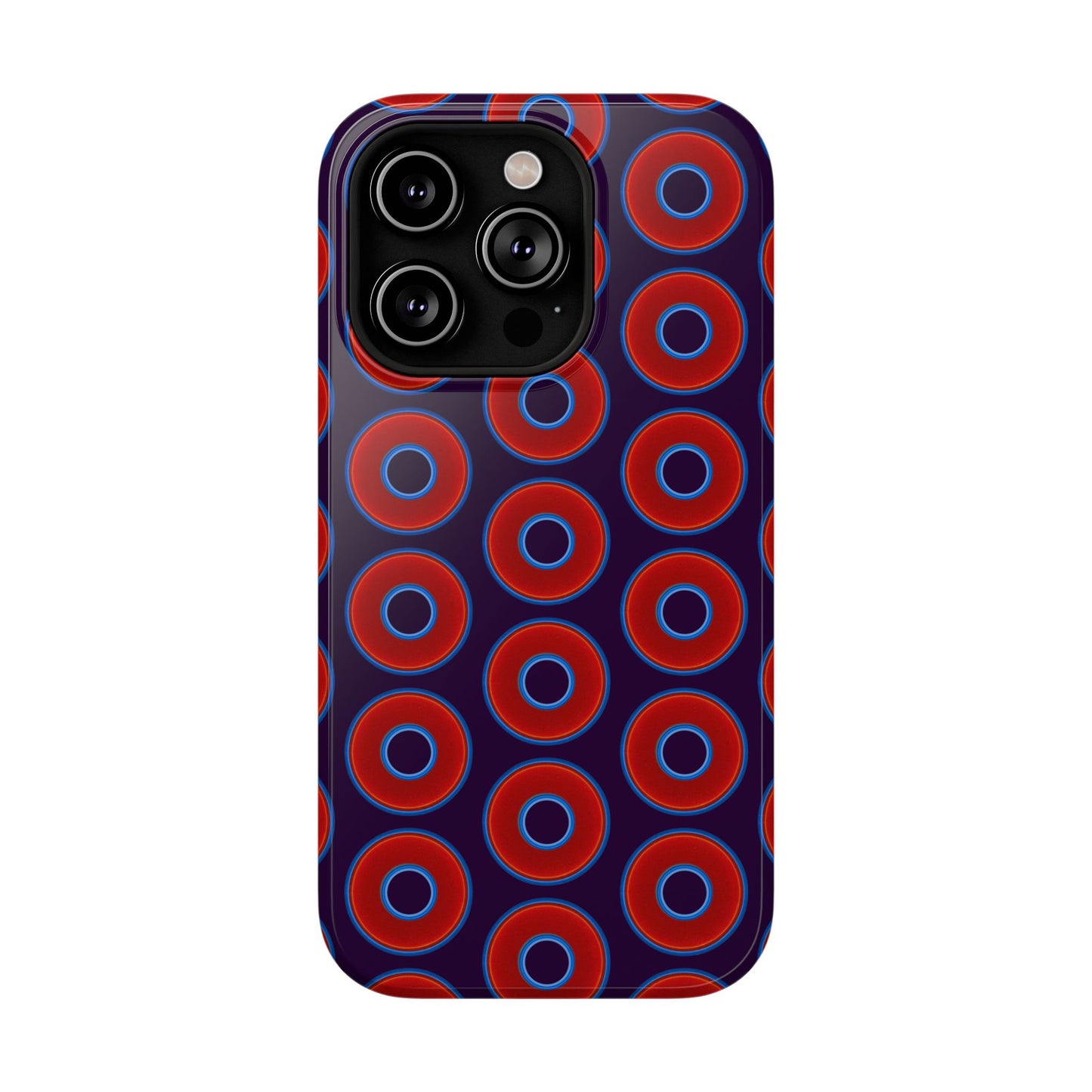 Impact-Resistant Lumpy Donut Case - red vivid donut print w/midnight purple background