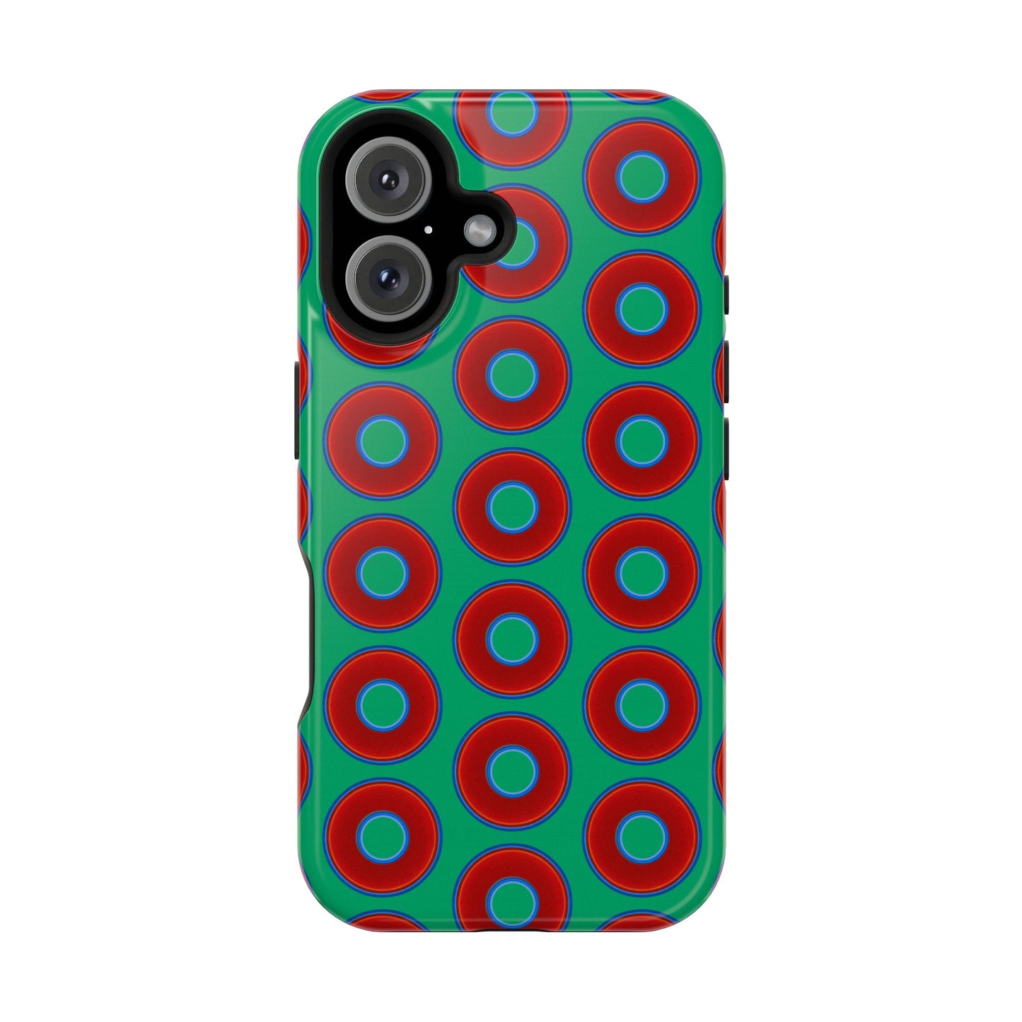 Impact-Resistant Lumpy Donut Case - red vivid donut print w/jade green background