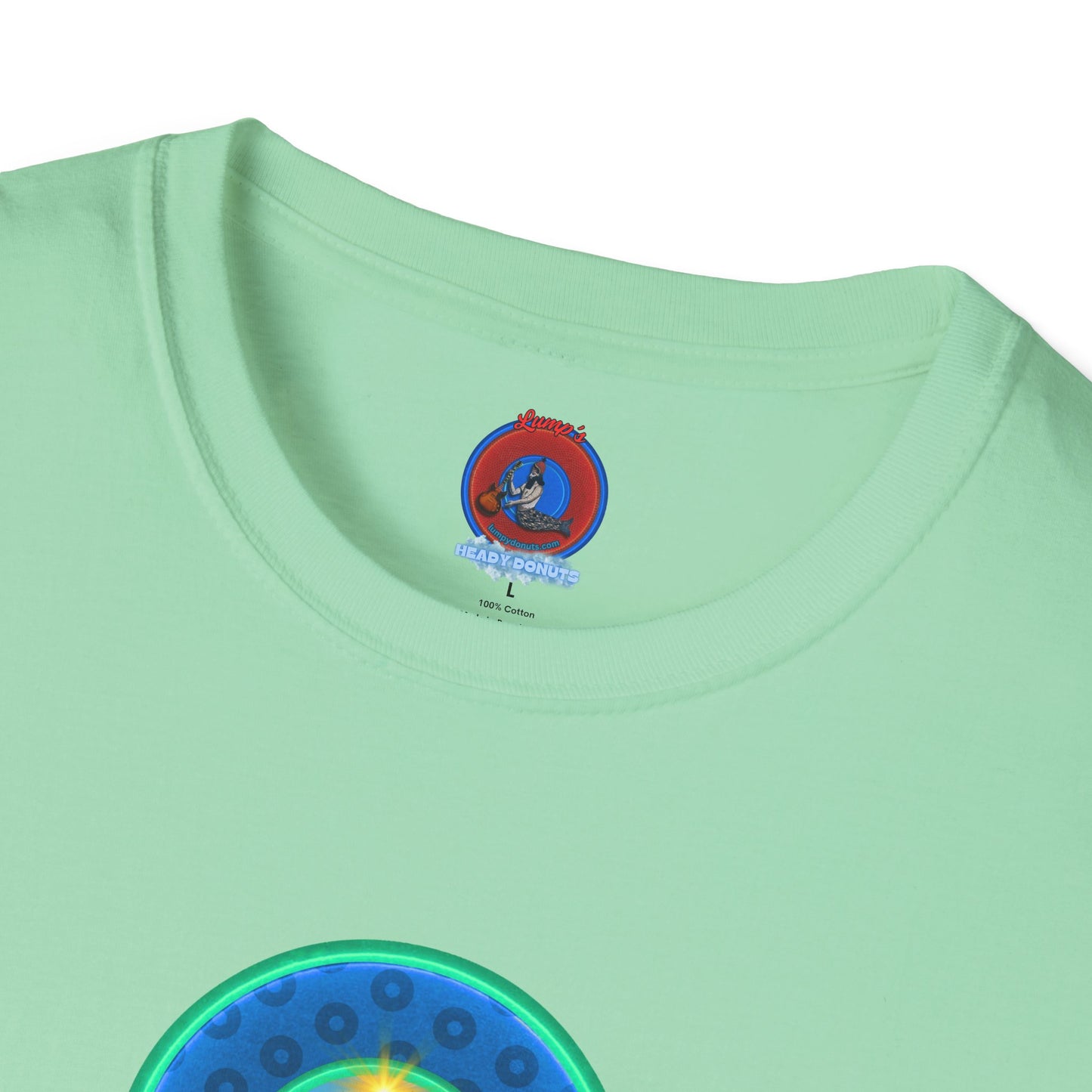 Classic Donut Tee - Unisex Soft-Style - "Devil's Drowning Donuts" - blue/green paradox donut