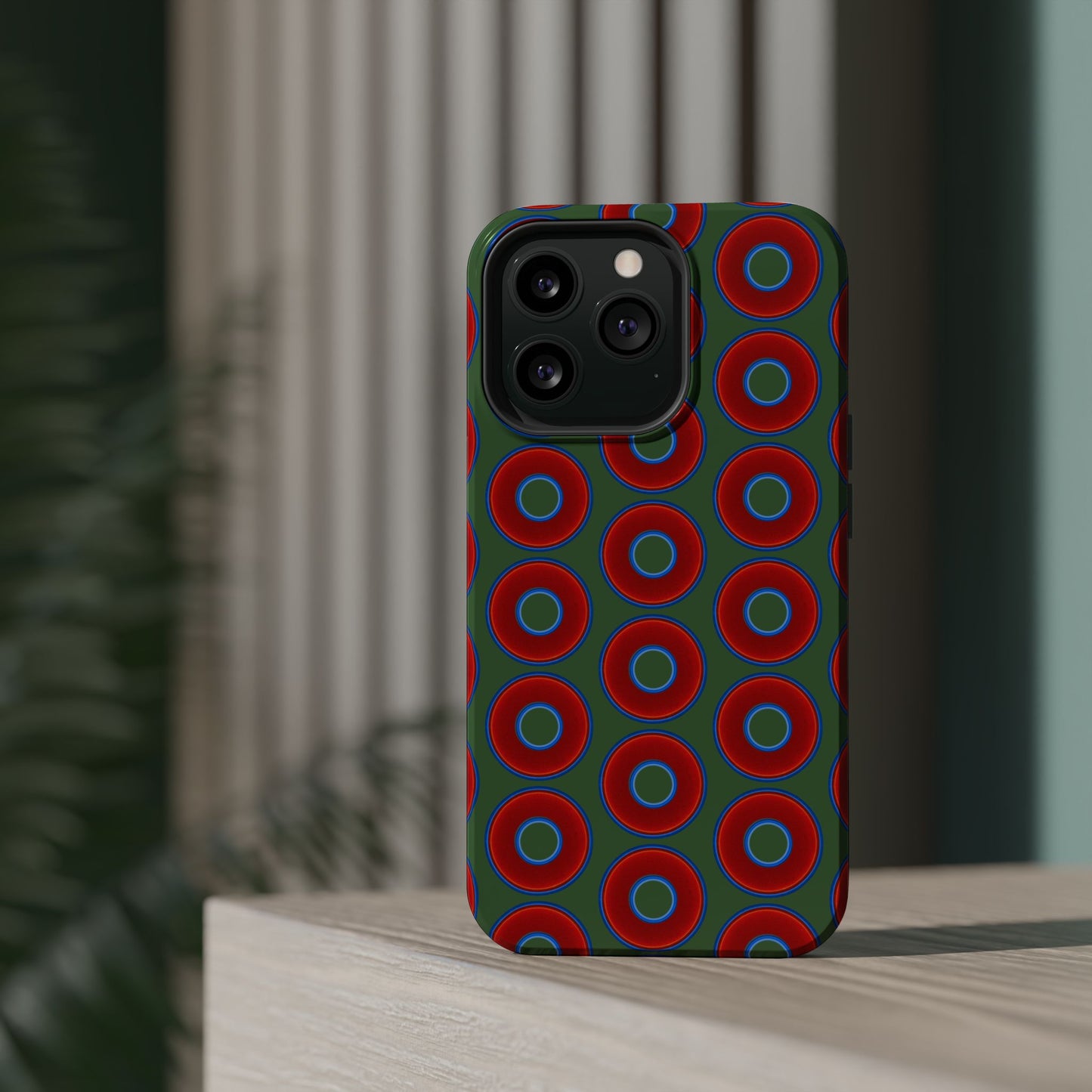 Magnetic Tough Donut Case - red vivid donut print w/dark green background