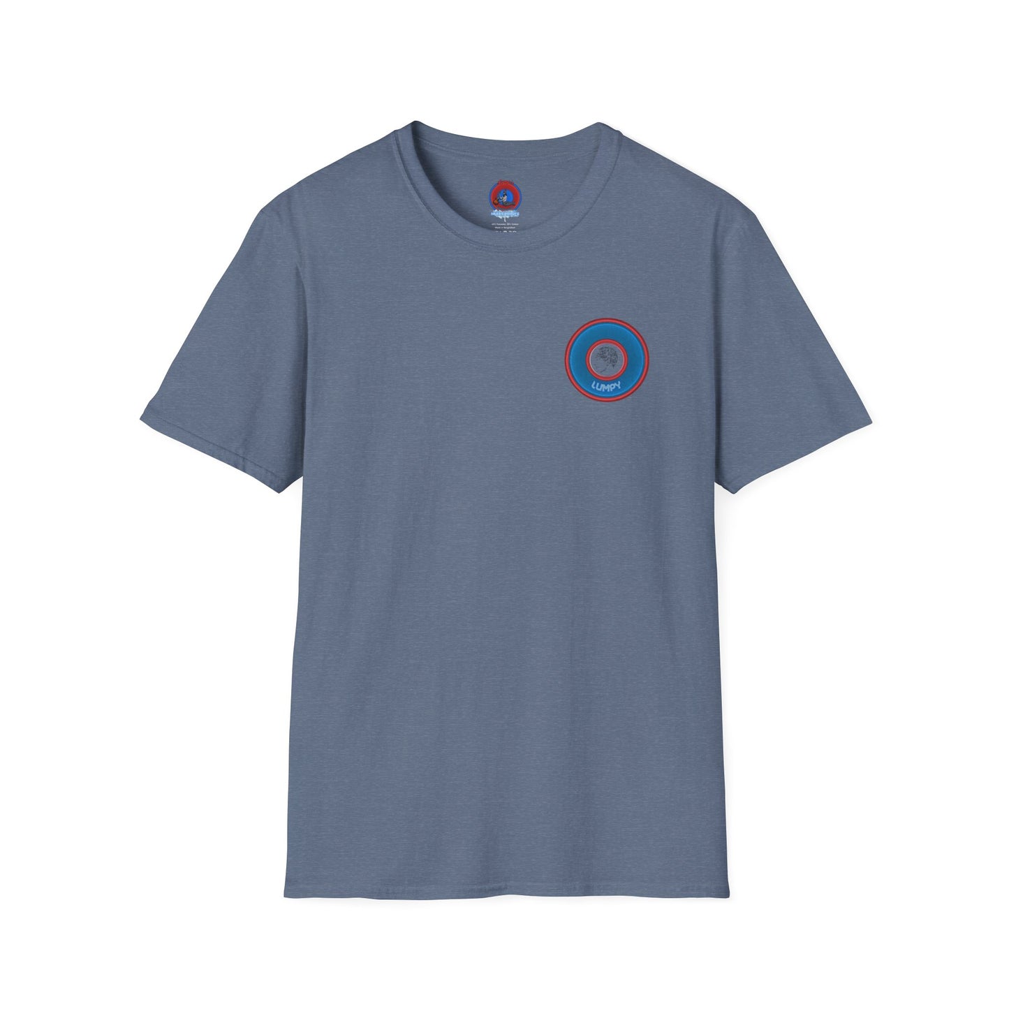 Classic Donut Tee - Unisex Soft-Style - "The Lumpy Donut" - variant 2 - blue/red donut