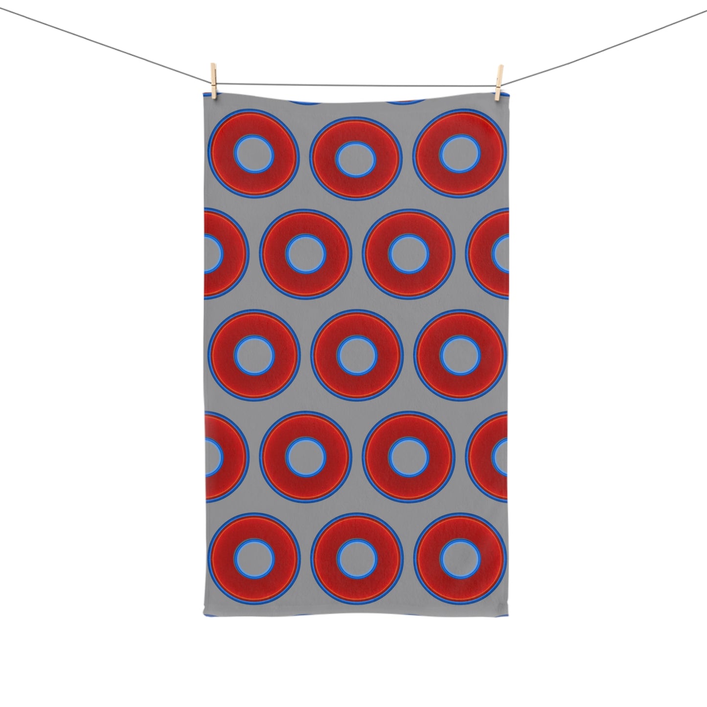 Lumpy Kitchen/Hand Towels - vivid red donuts w/gray background