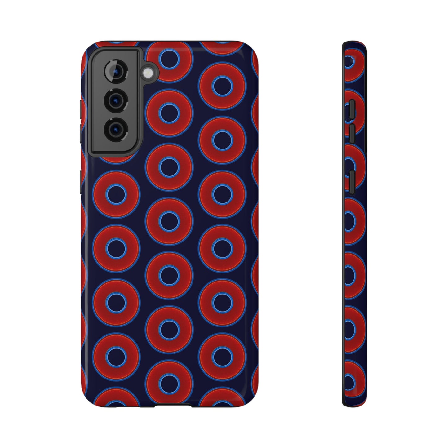 Impact-Resistant Lumpy Donut Case - red vivid donut print w/midnight blue background