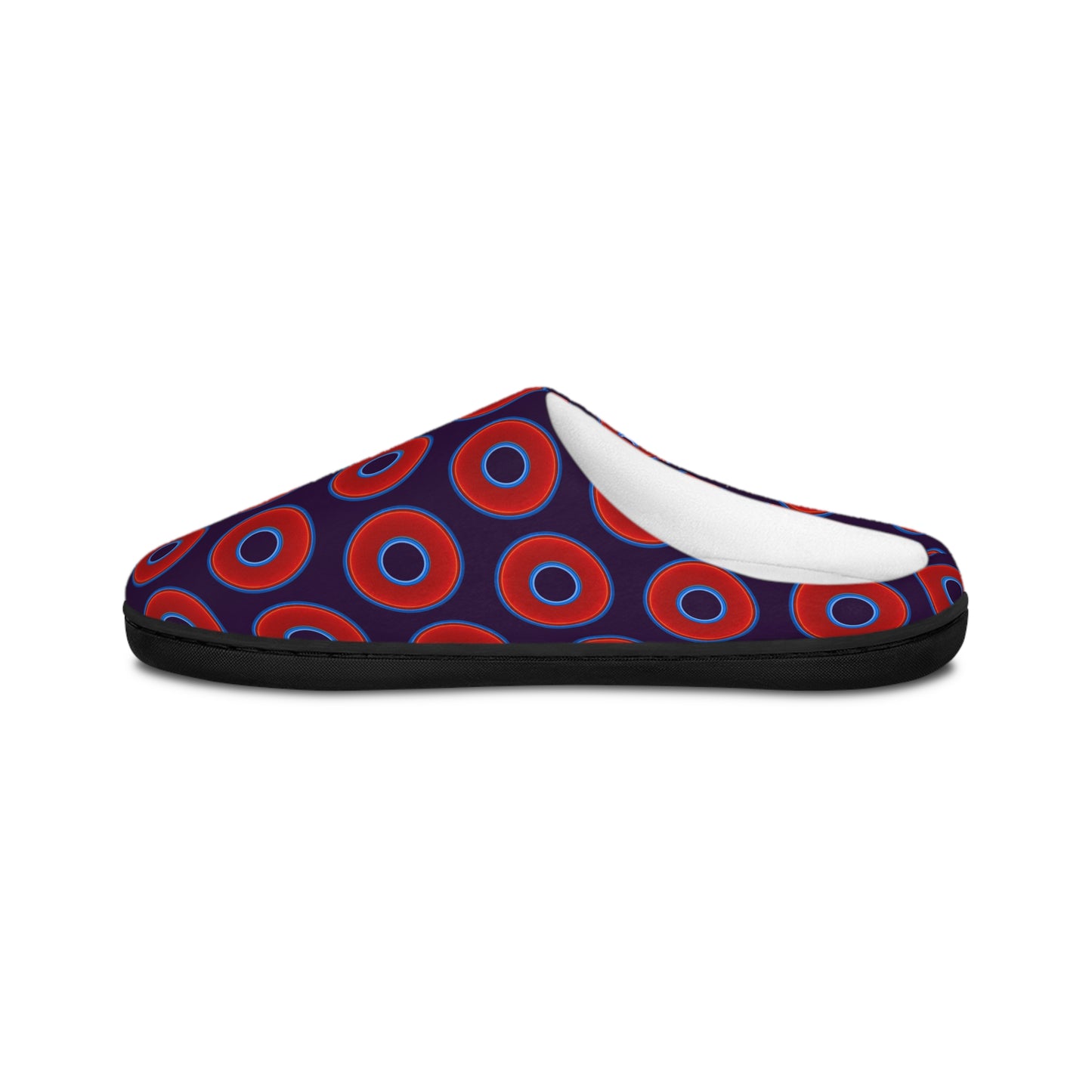 Women's Lumpy Slippers - red vivid donut print w/midnight purple background