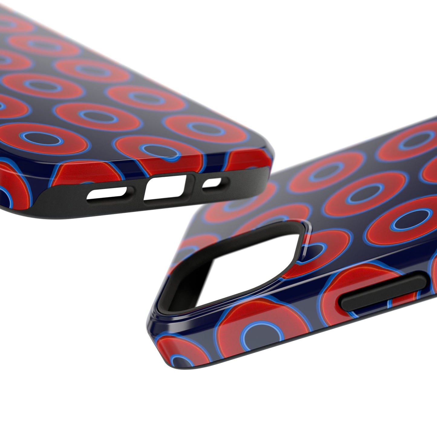Impact-Resistant Lumpy Donut Case - red vivid donut print w/dark navy blue background