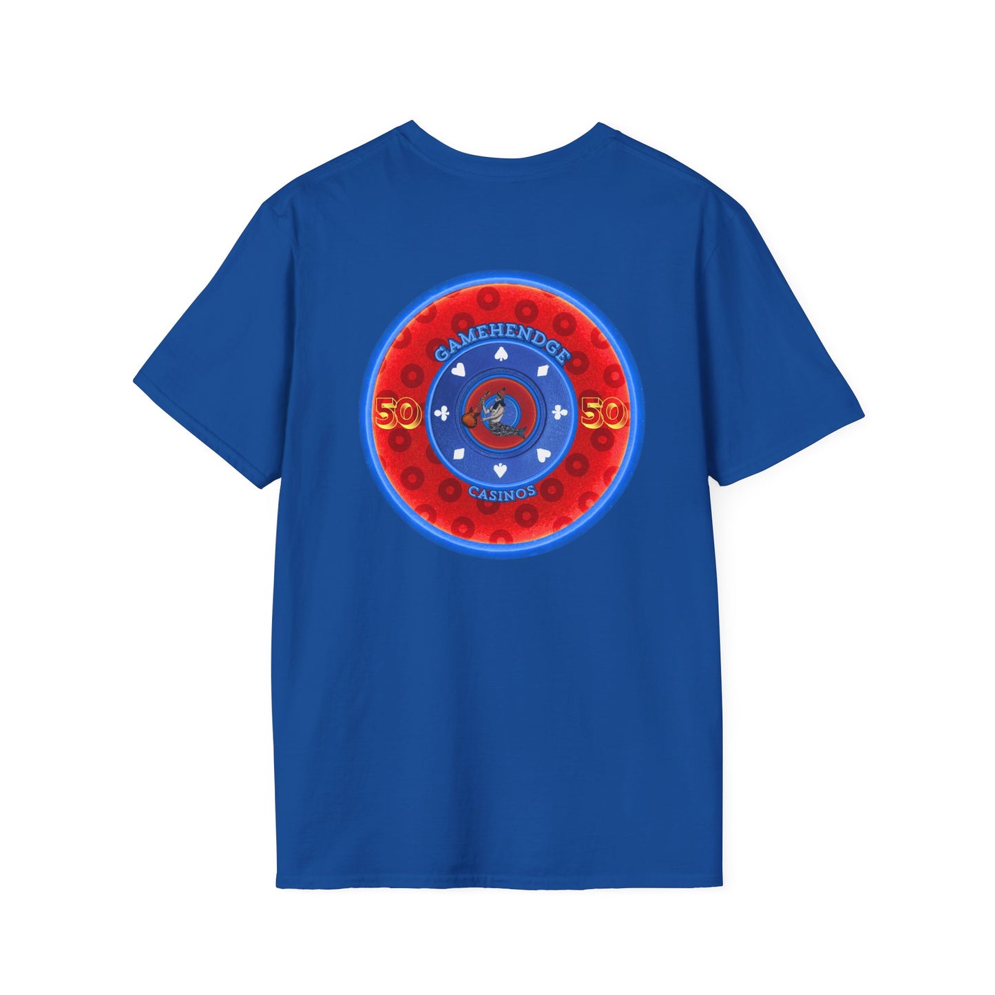 Classic Donut Tee - Unisex Soft-Style - "Phishy Chips" - vivid red/blue widemouthed paradox donut