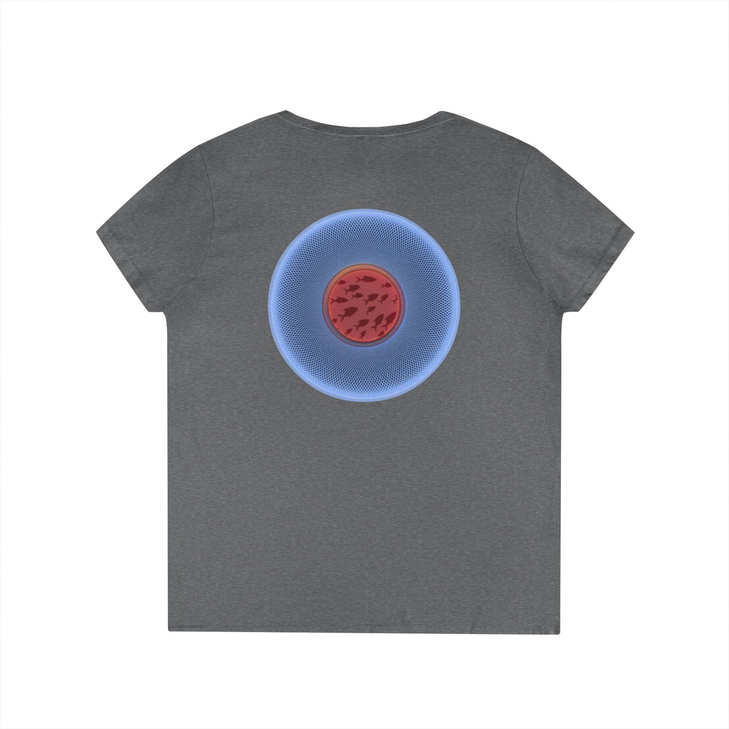Women's Donut V-Neck Tee - "If I'm Swimming By" - variant 2 - blue/red phatty donut w/