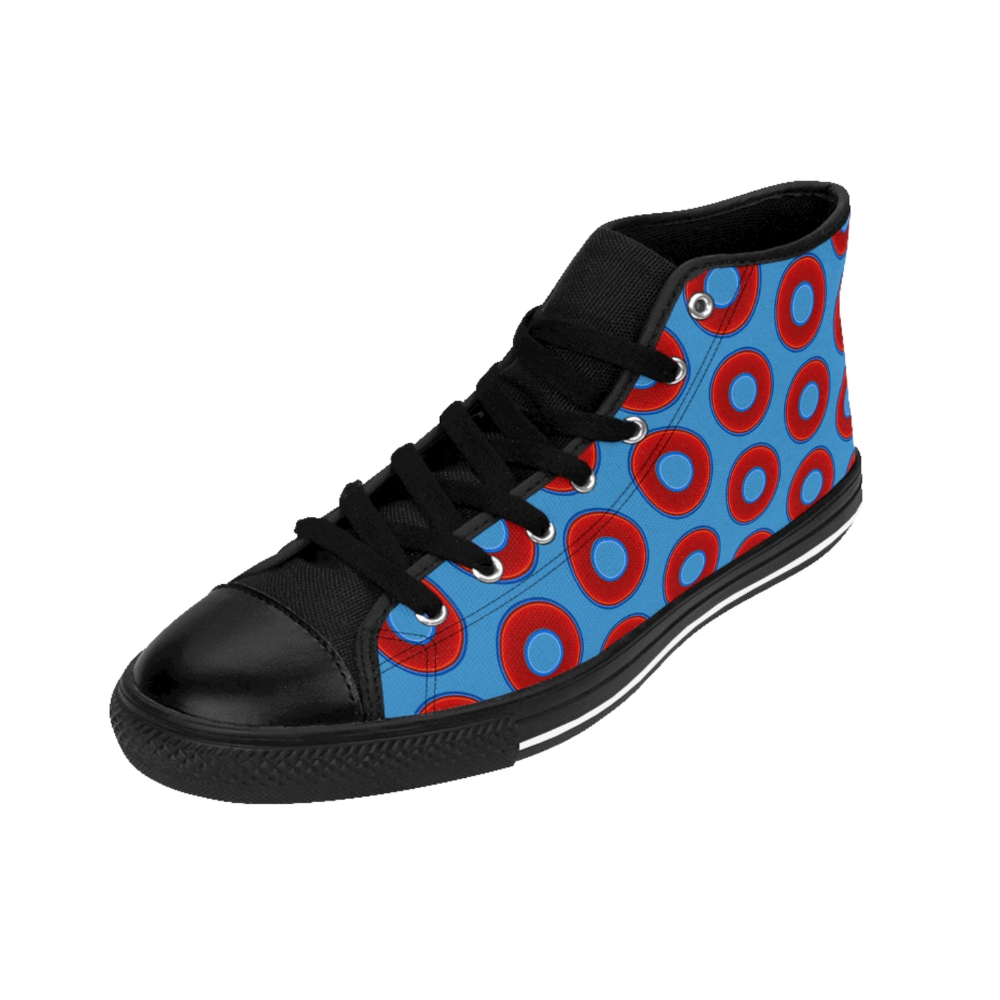 Cushiony Convectors - High Tops - red vivid donuts w/light steel blue background
