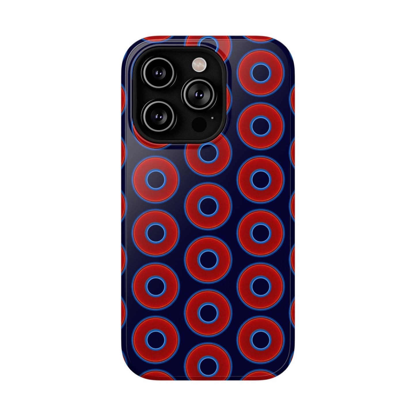 Impact-Resistant Lumpy Donut Case - red vivid donut print w/midnight blue background