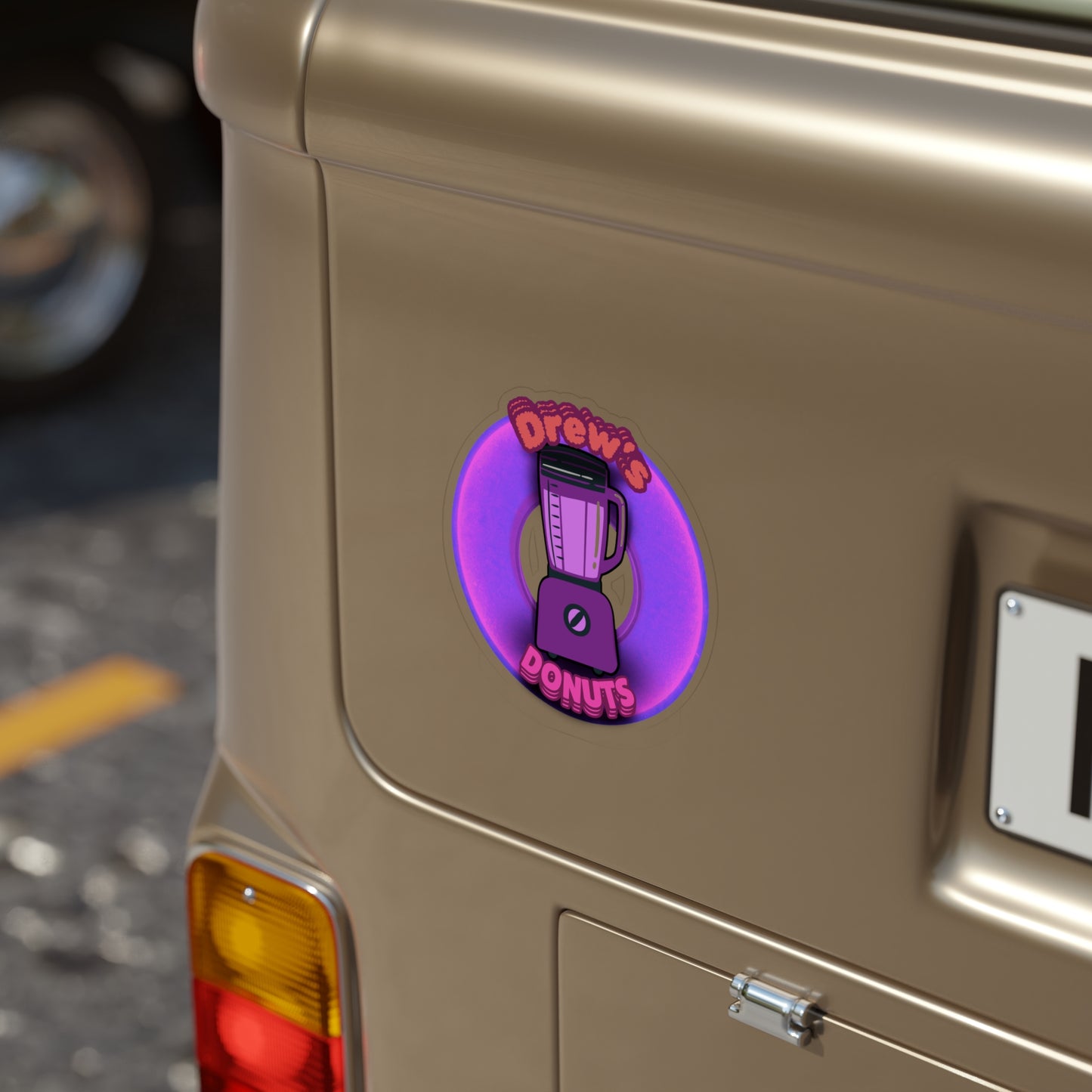 Donut Bumper/Outdoor Sticker - "Drew's Donuts" - series 1.0 - purple donut - [Die-Cut] 6"x 6"