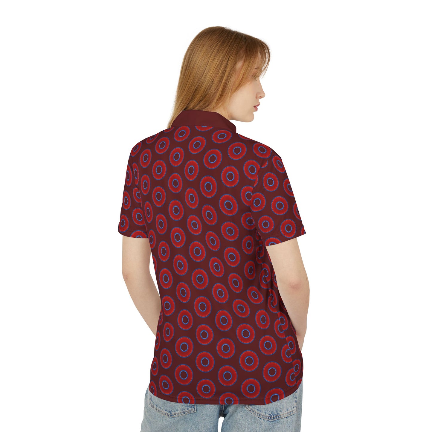 AOP Donut Polo - vivid donut print w/dark red background [unisex]