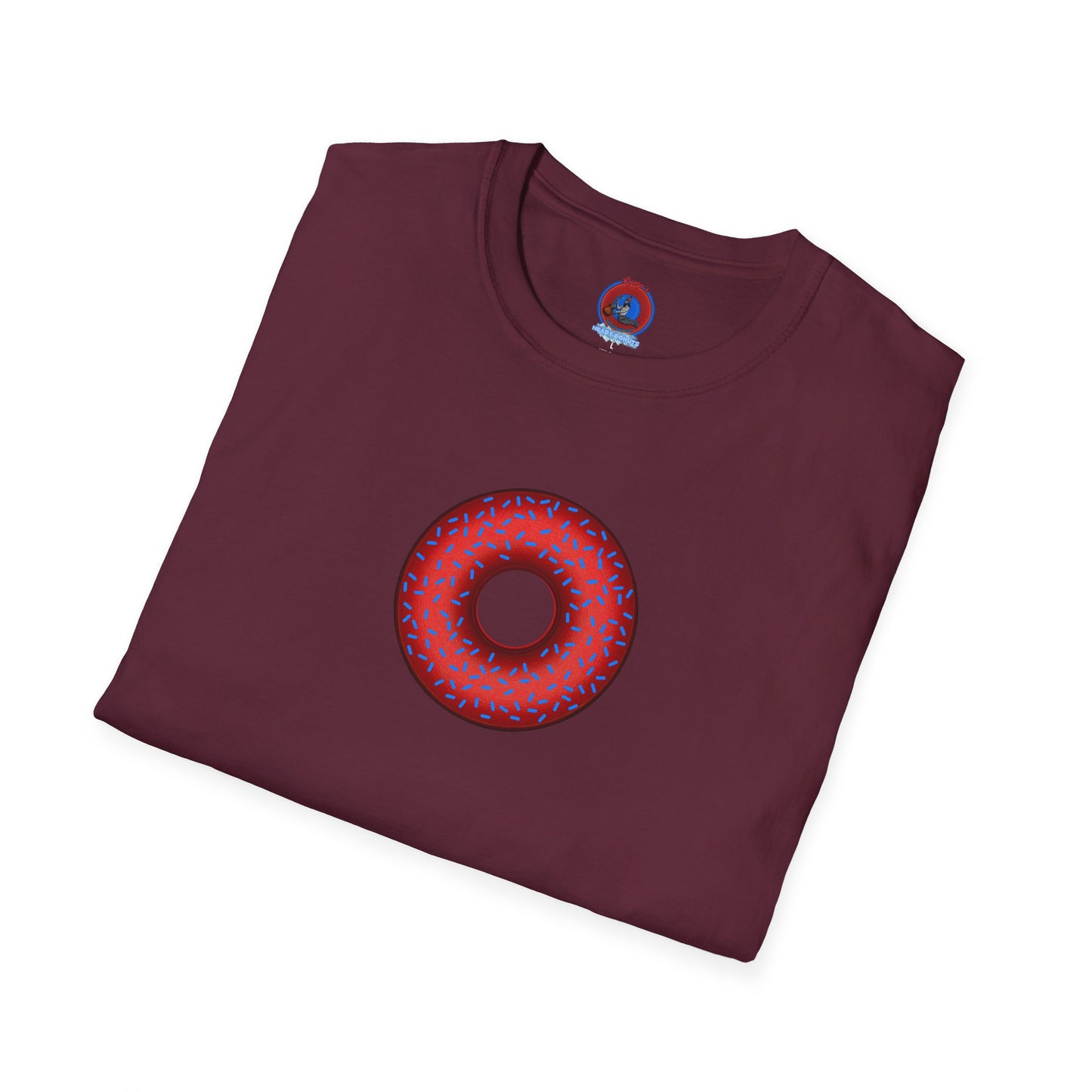 Classic Donut Tee - Unisex Soft-Style - "Plain Plump Donut w/" - plump red donut w/blue sprinkles