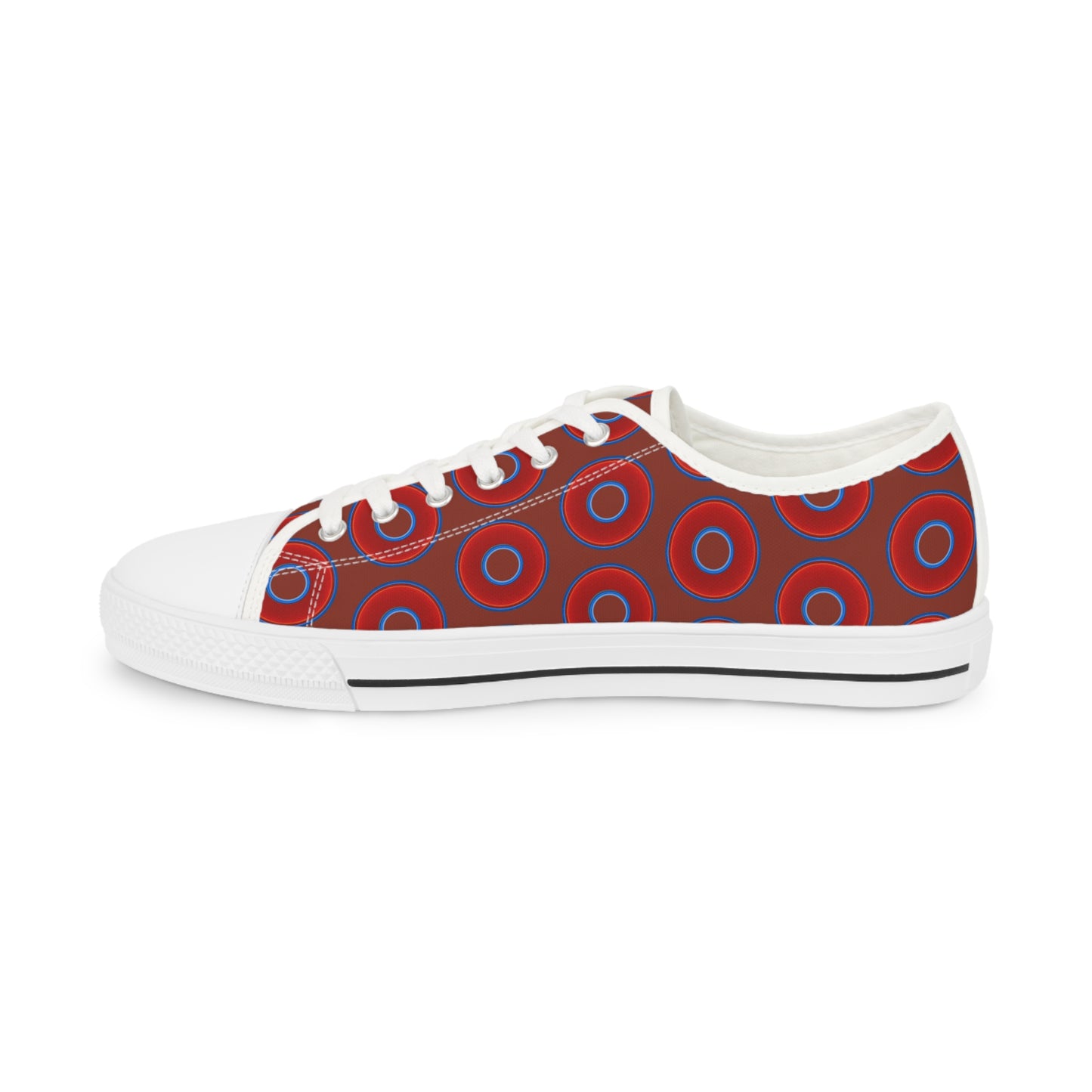 Men's - Low Top Chuck Taylors - large vivid red donut print w/burnt umber background