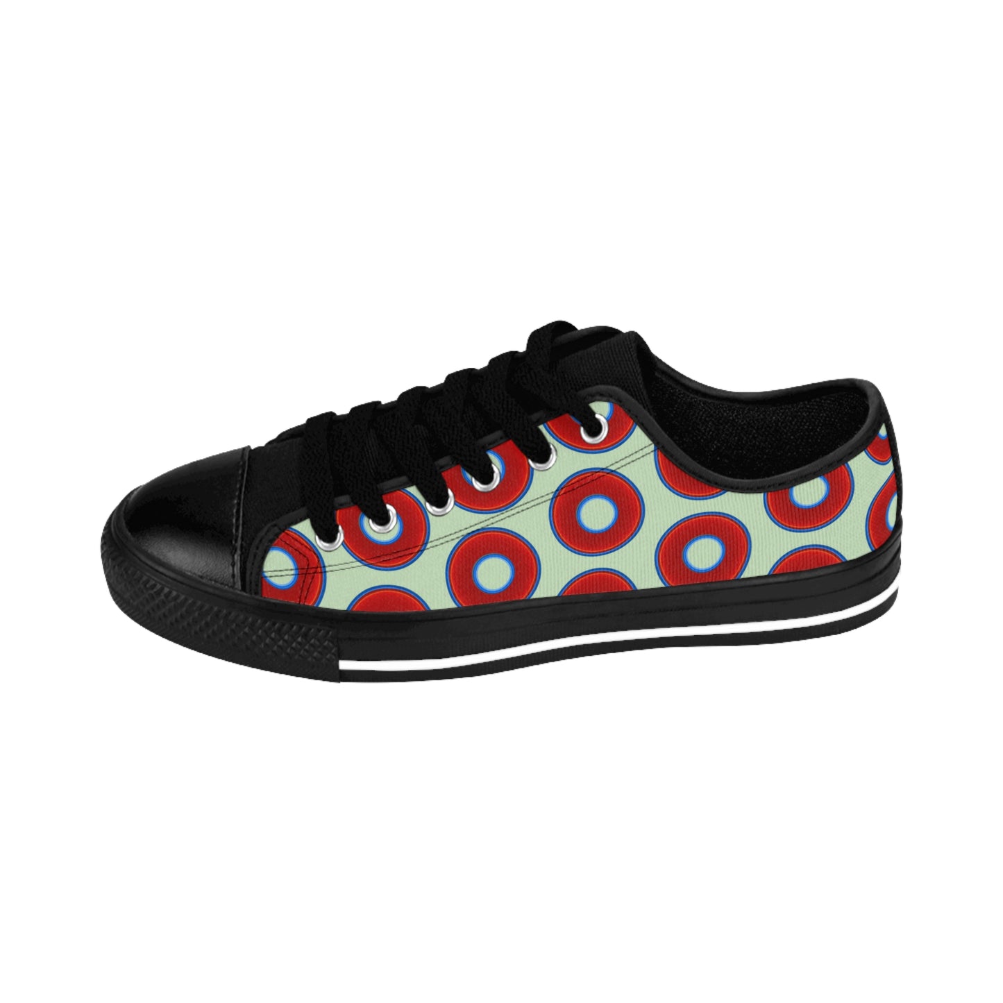 Women's Cushiony Convectors - Low Top - large red vivid donut print w/seafoam background