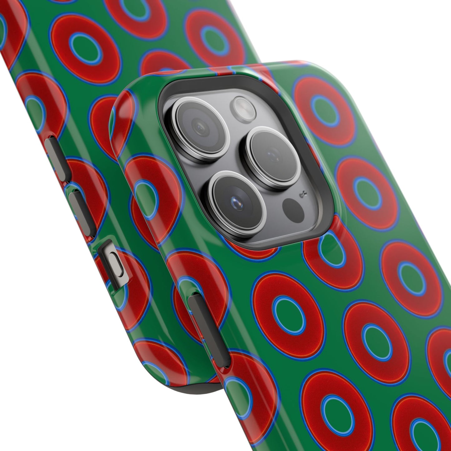 Impact-Resistant Lumpy Donut Case - red vivid donut print w/green background