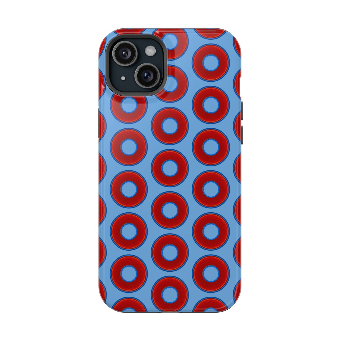 Impact-Resistant Lumpy Donut Case - red vivid donut print w/light blue background
