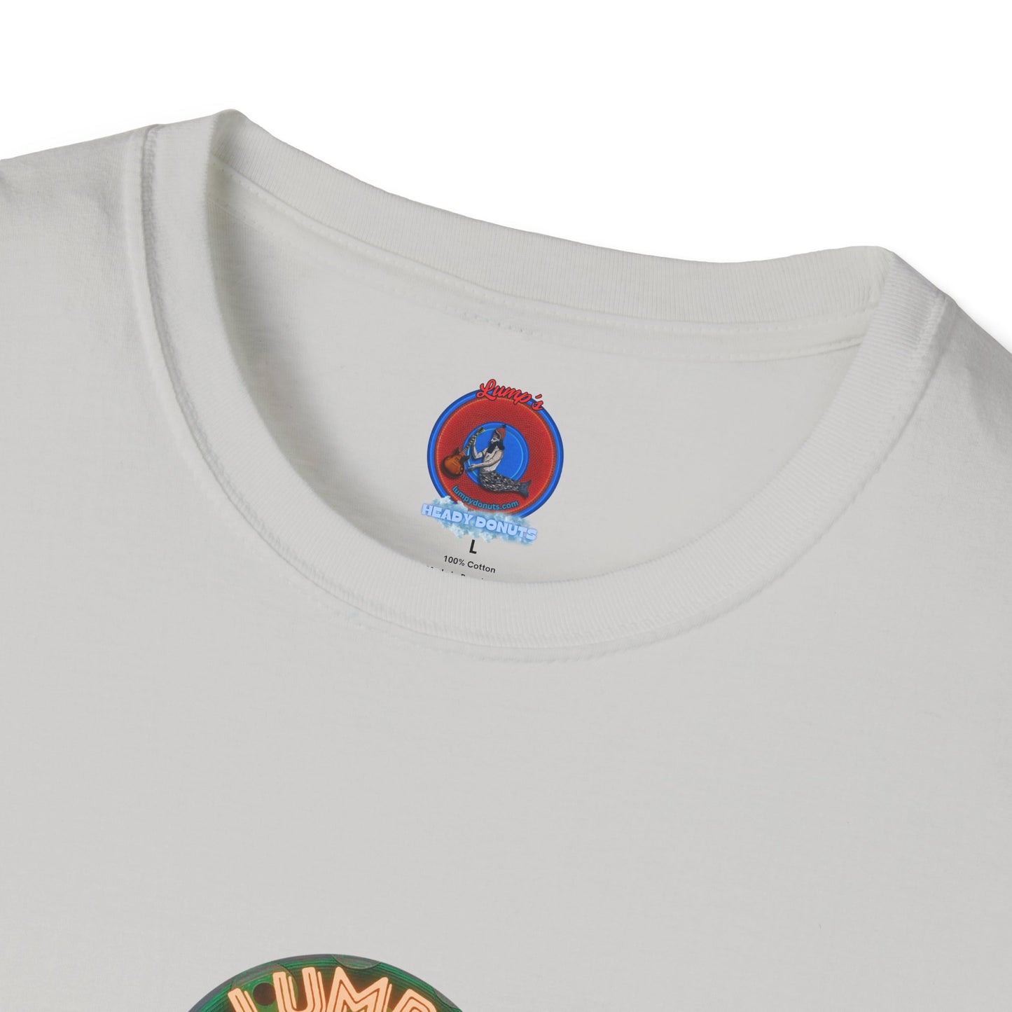 Lumpy Coffee Traders Tee - Unisex Soft-Style - "Taboo, taboot!" - paradoxical donut logo & Taboot print on back - variant 2 - logo front/taboo, taboot back