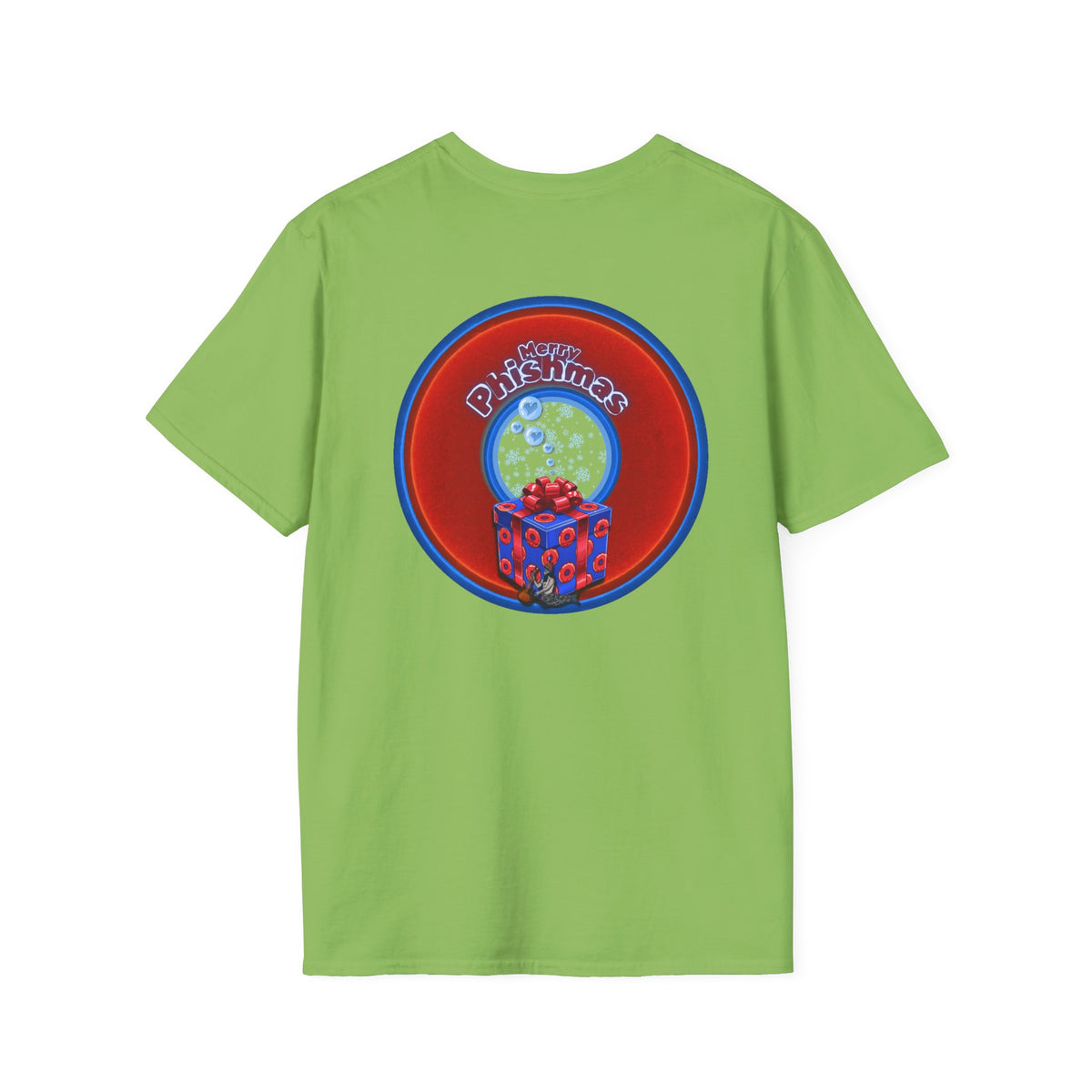 Classic Donut Tee - Unisex Soft-Style - "Phishmas Caroler's Tee " - vivid red/blue donut - variant 3