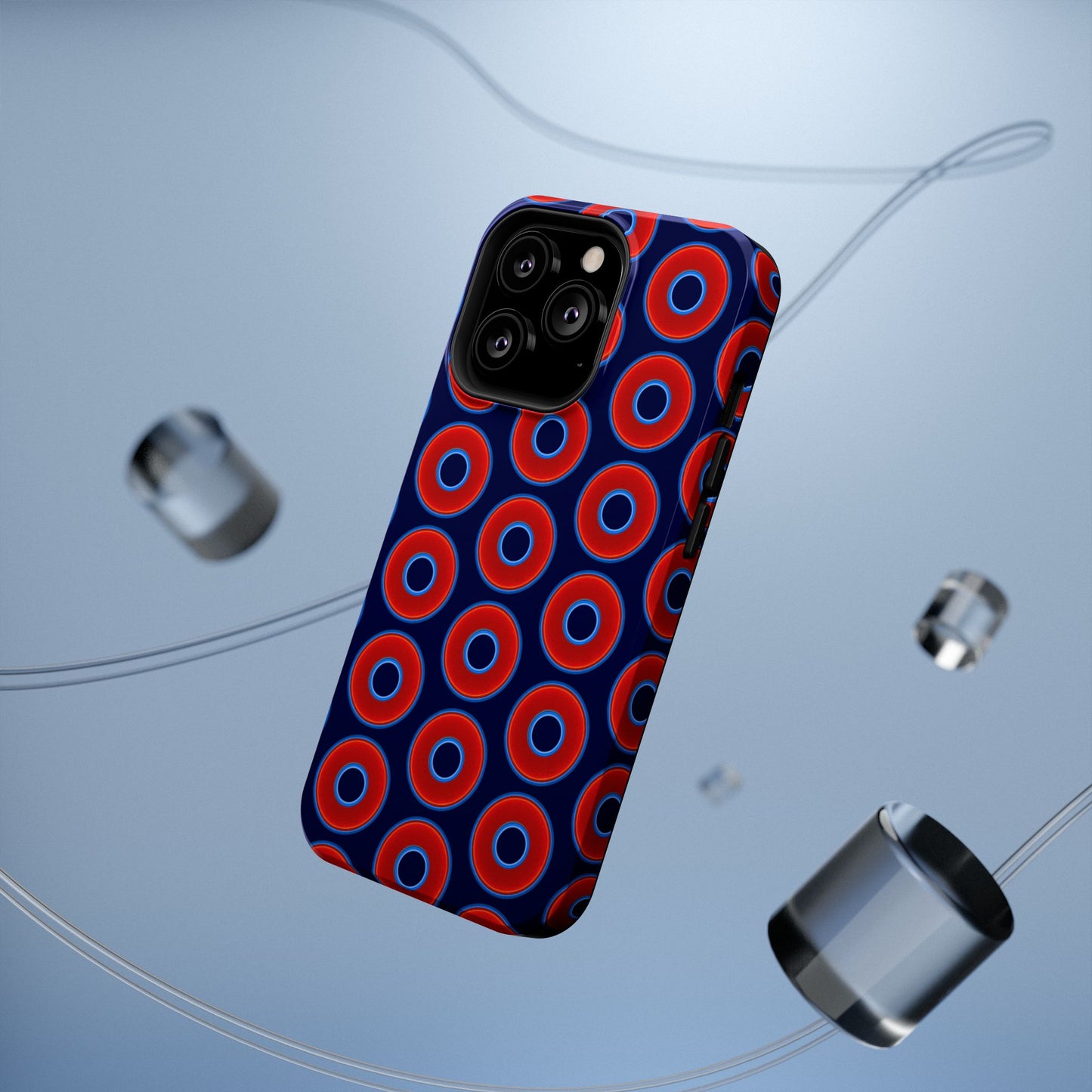 Impact-Resistant Lumpy Donut Case - red vivid donut print w/dark navy blue background