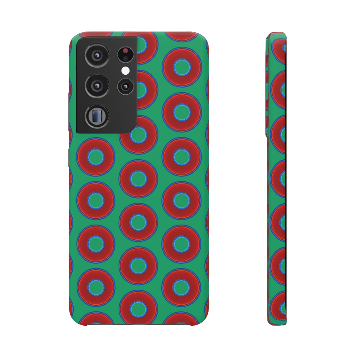 Lumpy Donut Snap Case - red vivid donut print w/jade green background