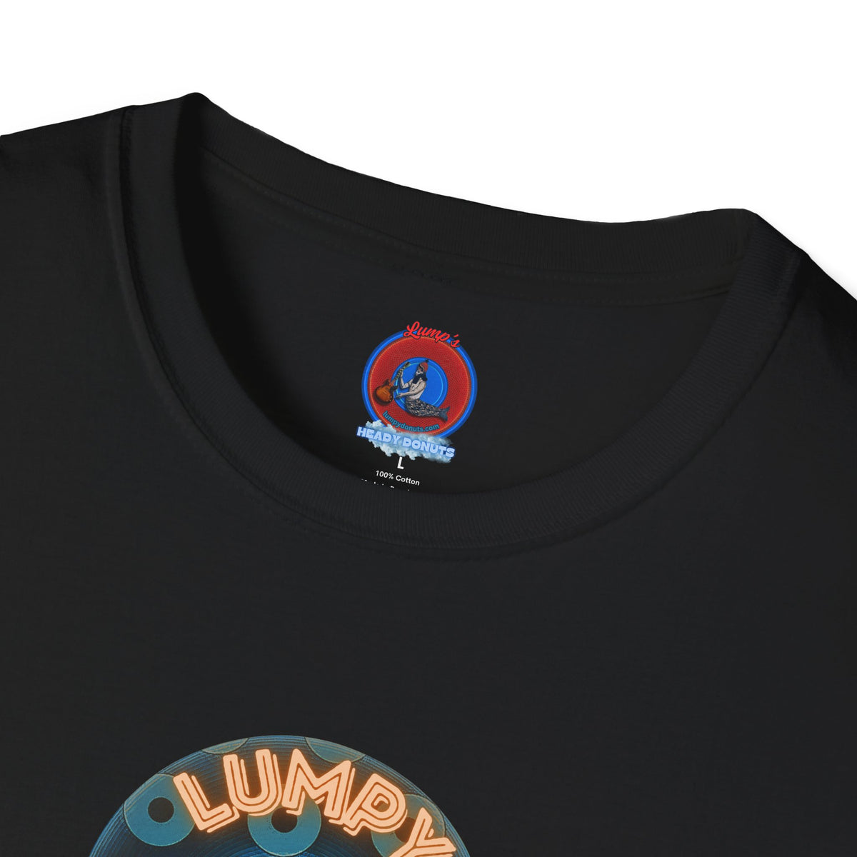 Coffee Traders Tee - Unisex Soft-Style - "Tasty Coffee" - paradoxical donut/cubed blue donut - variant 2 - logo front/It's Ice Cube's back