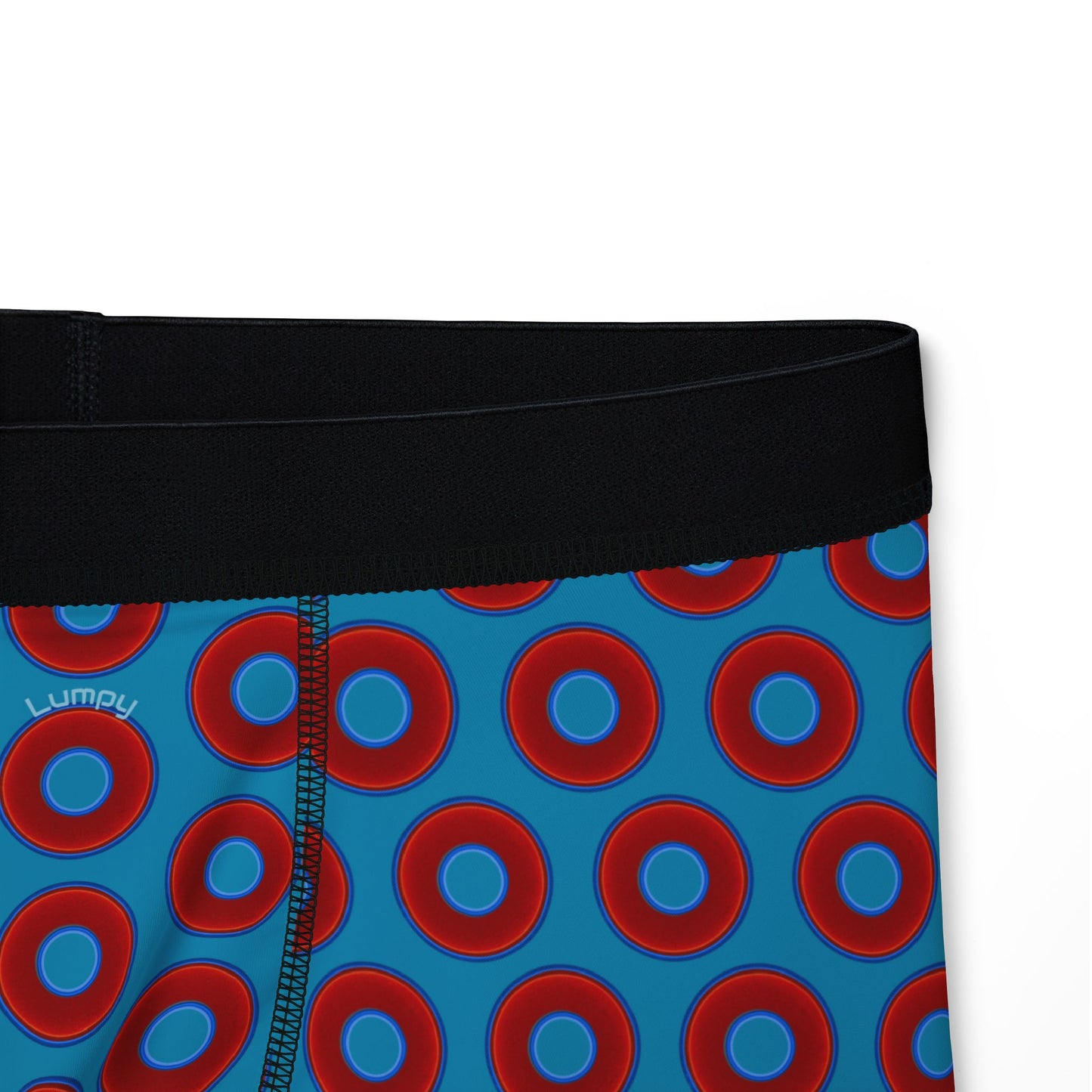 Men's Donut Boxers - red vivid donuts w/aquamarine blue background