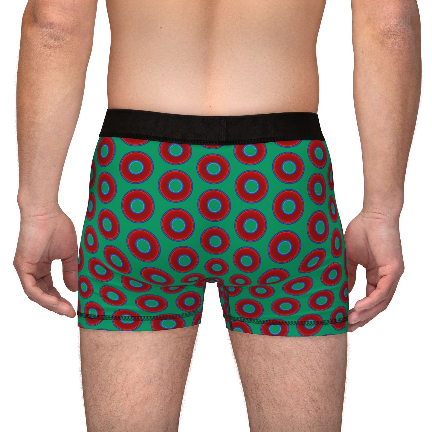 Men's Donut Boxers - red vivid donuts w/jade green background