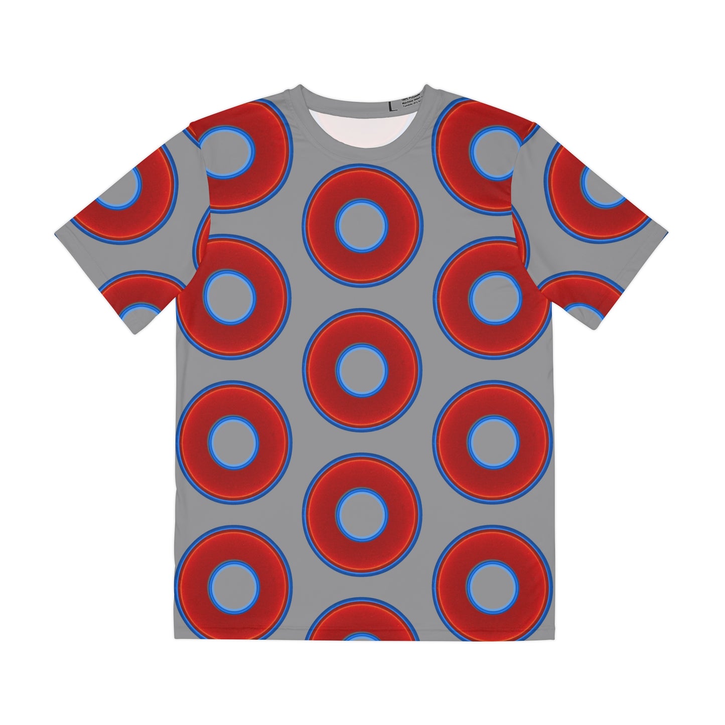 Multi-Beastie Giant Donut AOP Polyester Tee - red vivid donut print w/gray background