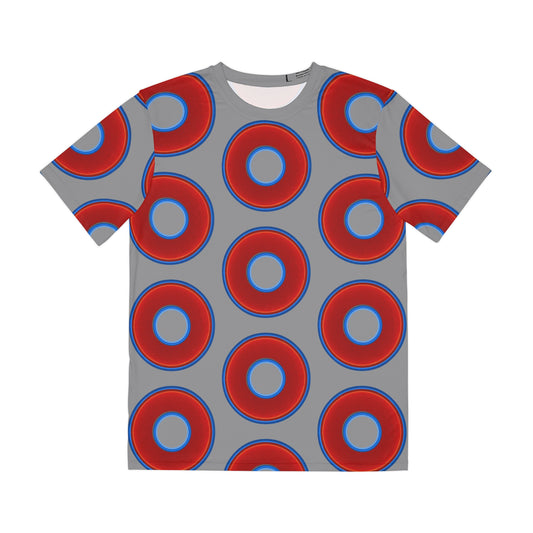 Multi-Beastie Giant Donut AOP Polyester Tee - red vivid donut print w/gray background