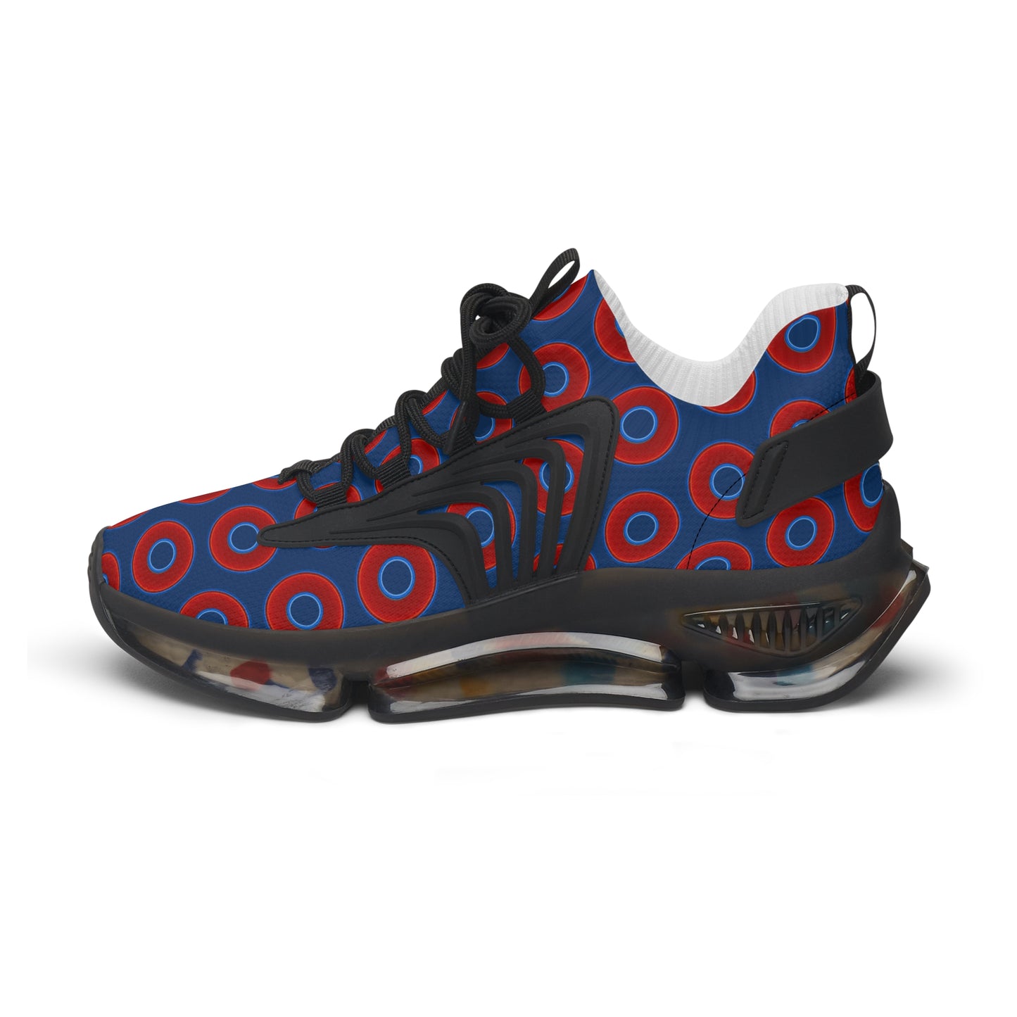Women's Donut Kicks - red vivid donut print w/Atlantic navy blue background