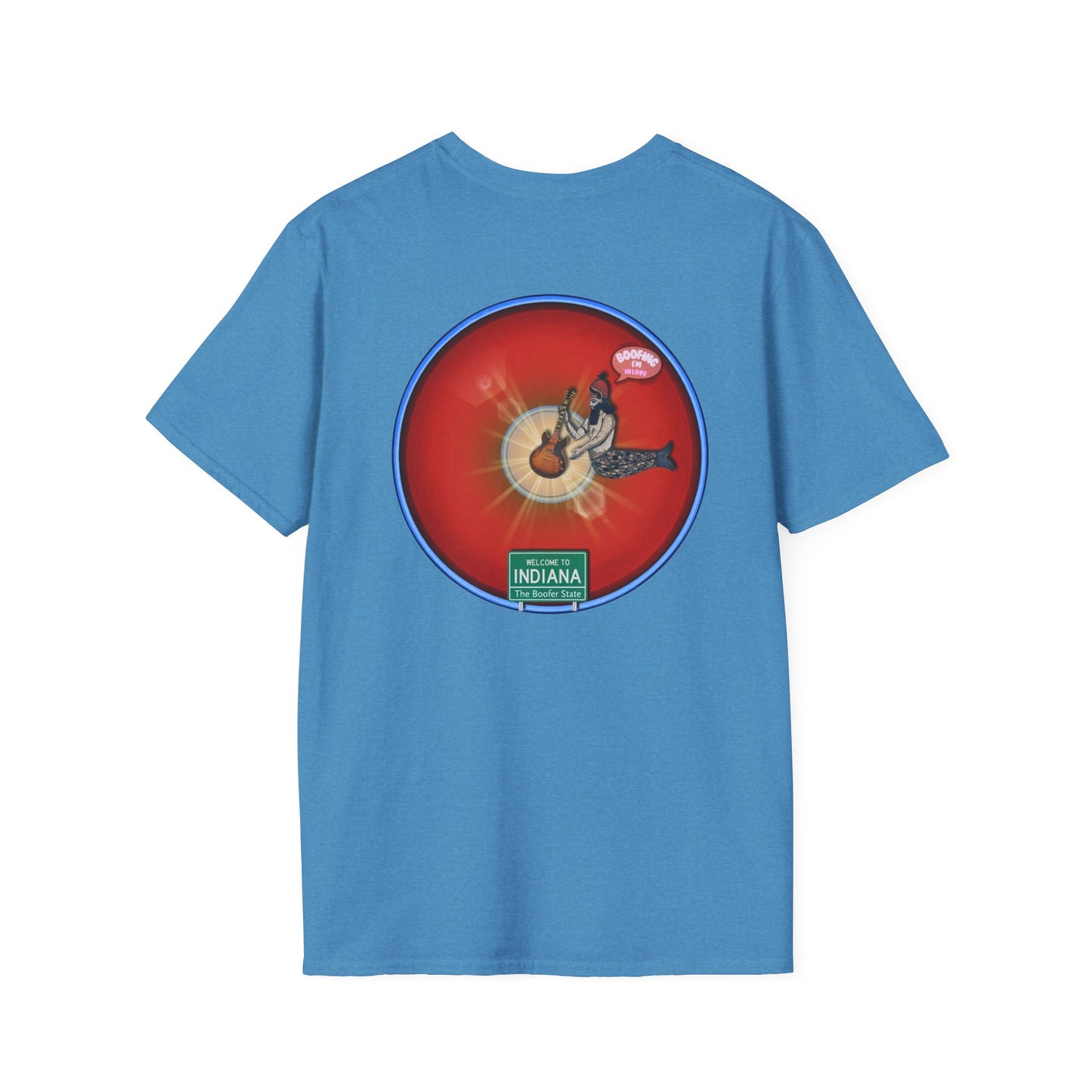 Classic Donut Tee - Unisex Soft-Style - "Indiana is for Boofers" - vivid red/blue plumpy donut - variant 2 - w/sun drop
