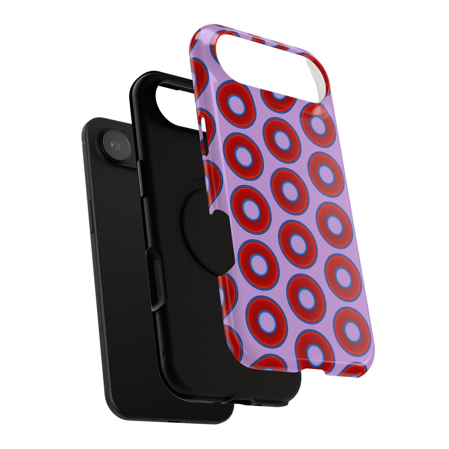 Impact-Resistant Lumpy Donut Case - red vivid donut print w/wisteria purple background
