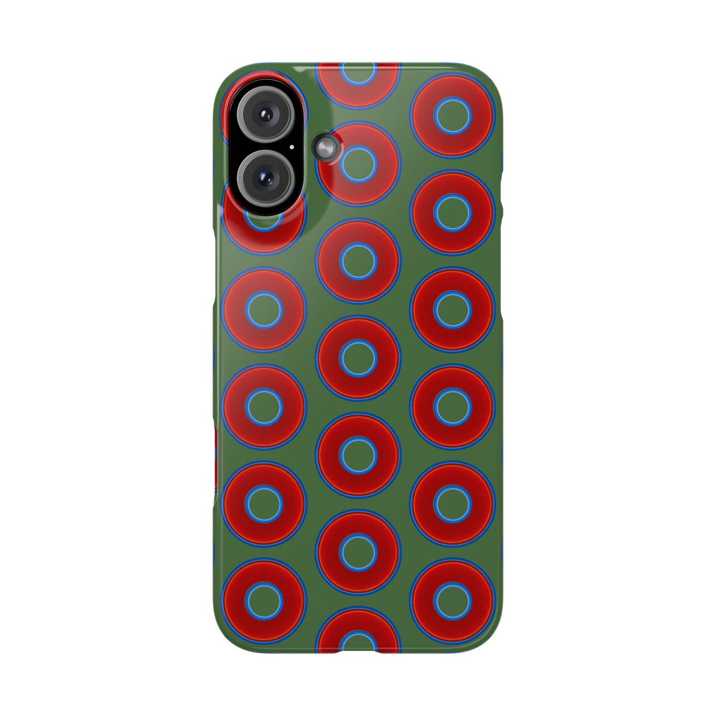 Lumpy Donut Snap Case - red vivid donut print w/dark green background